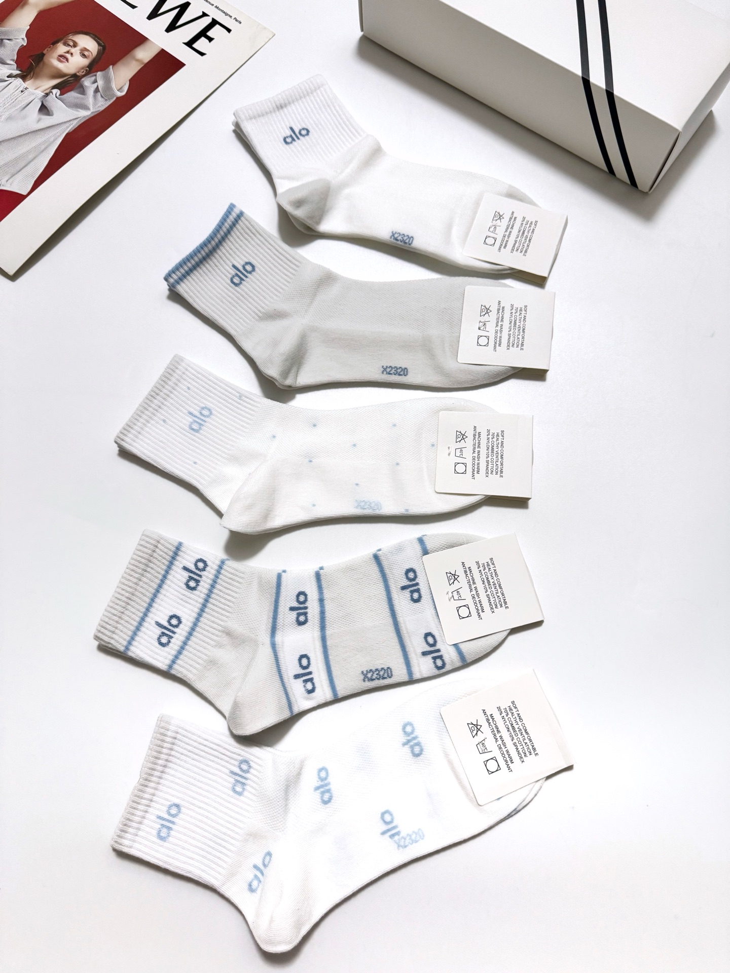 配包装🌟【一盒5 双】 🌟alo经典字母logo 纯棉 混纺网面 短筒袜 ，软糯亲肤，ins超火爆配色 