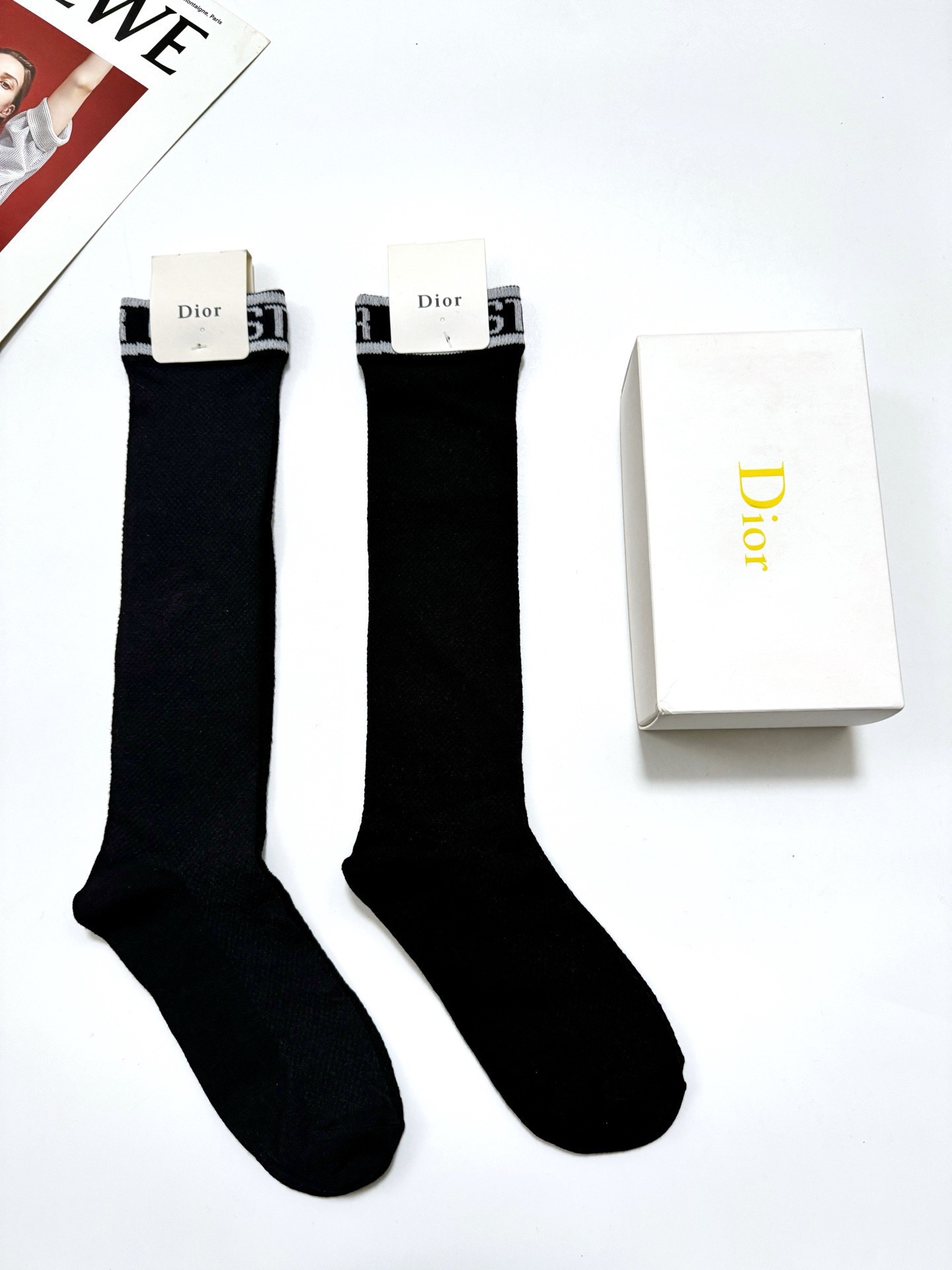 配包装🌟【一盒2双】🌟Dior 迪奥 棉混纺网眼中筒袜 小腿袜🌟ins爆款！专柜在售ing 🌟高版本 ～