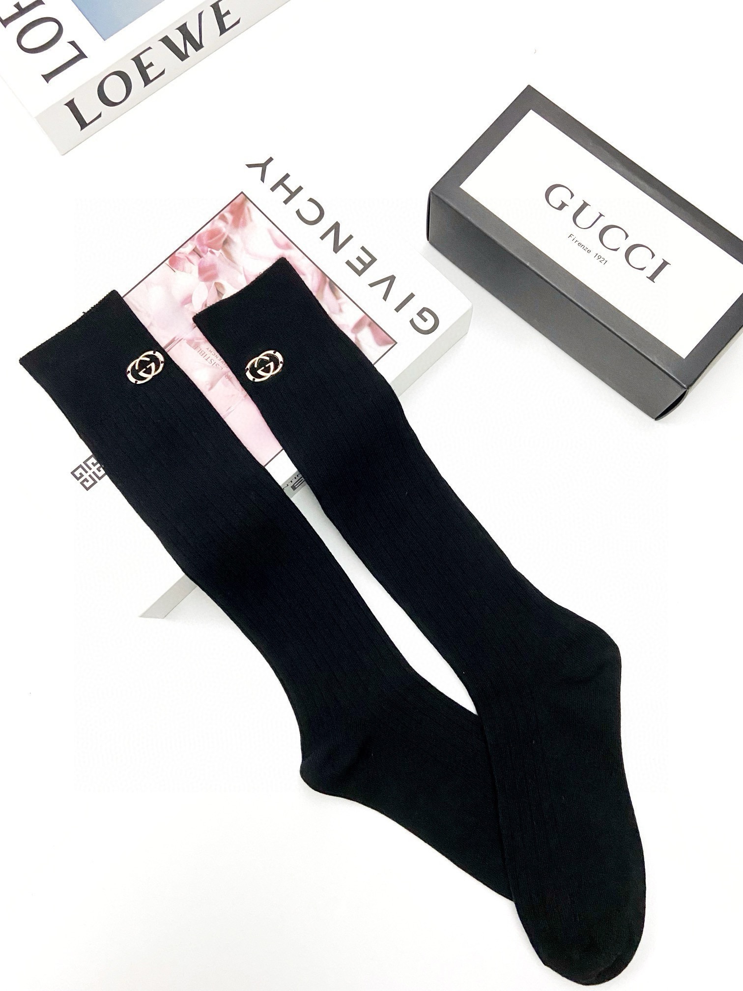 配包装🌟【一盒一双】🌟Gucci 古琦 经典字母logo纯棉长筒袜 小腿袜🌟重工装饰个性时尚🌟ins爆款