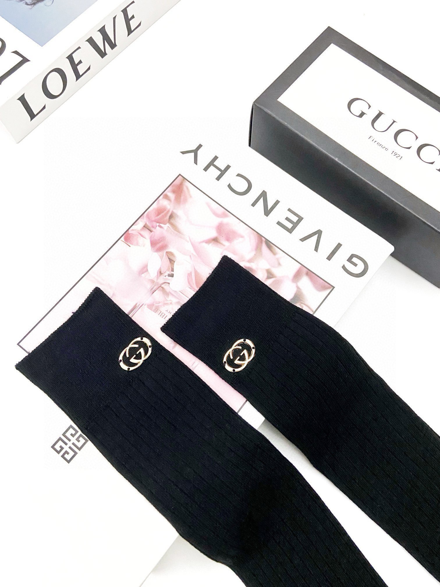 配包装🌟【一盒一双】🌟Gucci 古琦 经典字母logo纯棉长筒袜 小腿袜🌟重工装饰个性时尚🌟ins爆款