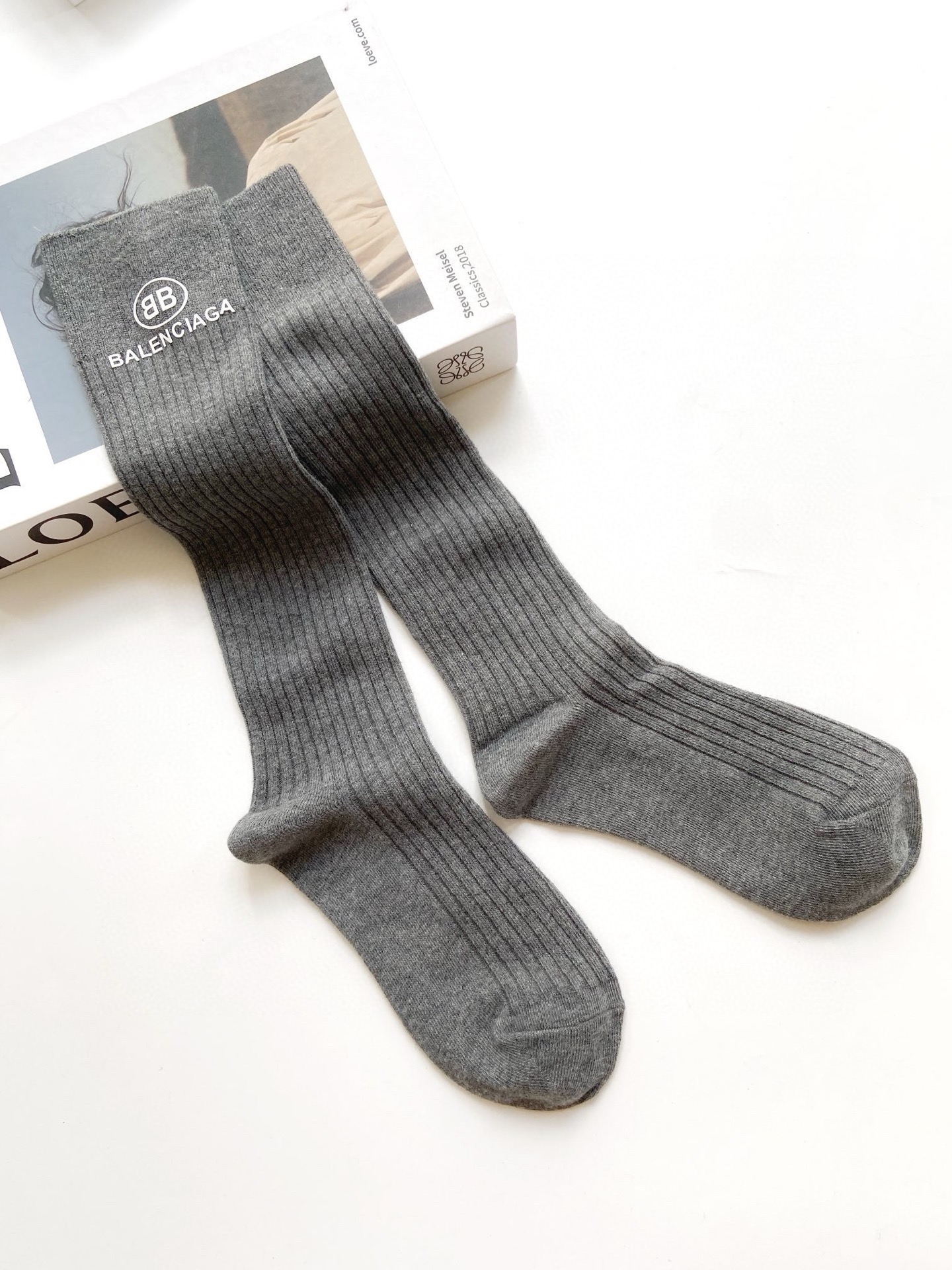 配包装🌟【一盒一双】🌟巴黎世家 balenciaga 经典字母logo纯棉长筒袜 小腿袜🌟重工装饰个性时