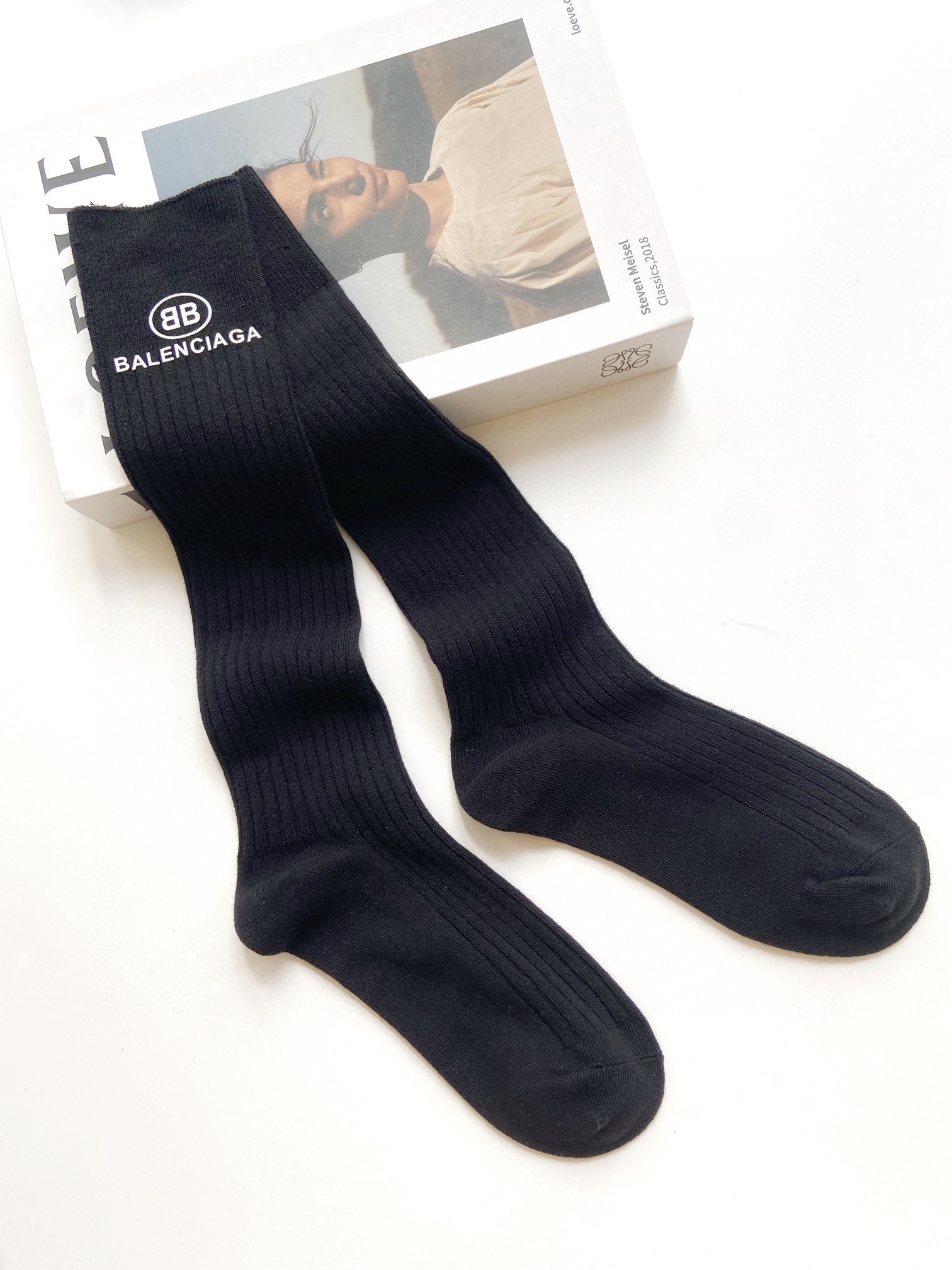 配包装🌟【一盒一双】🌟巴黎世家 balenciaga 经典字母logo纯棉长筒袜 小腿袜🌟重工装饰个性时