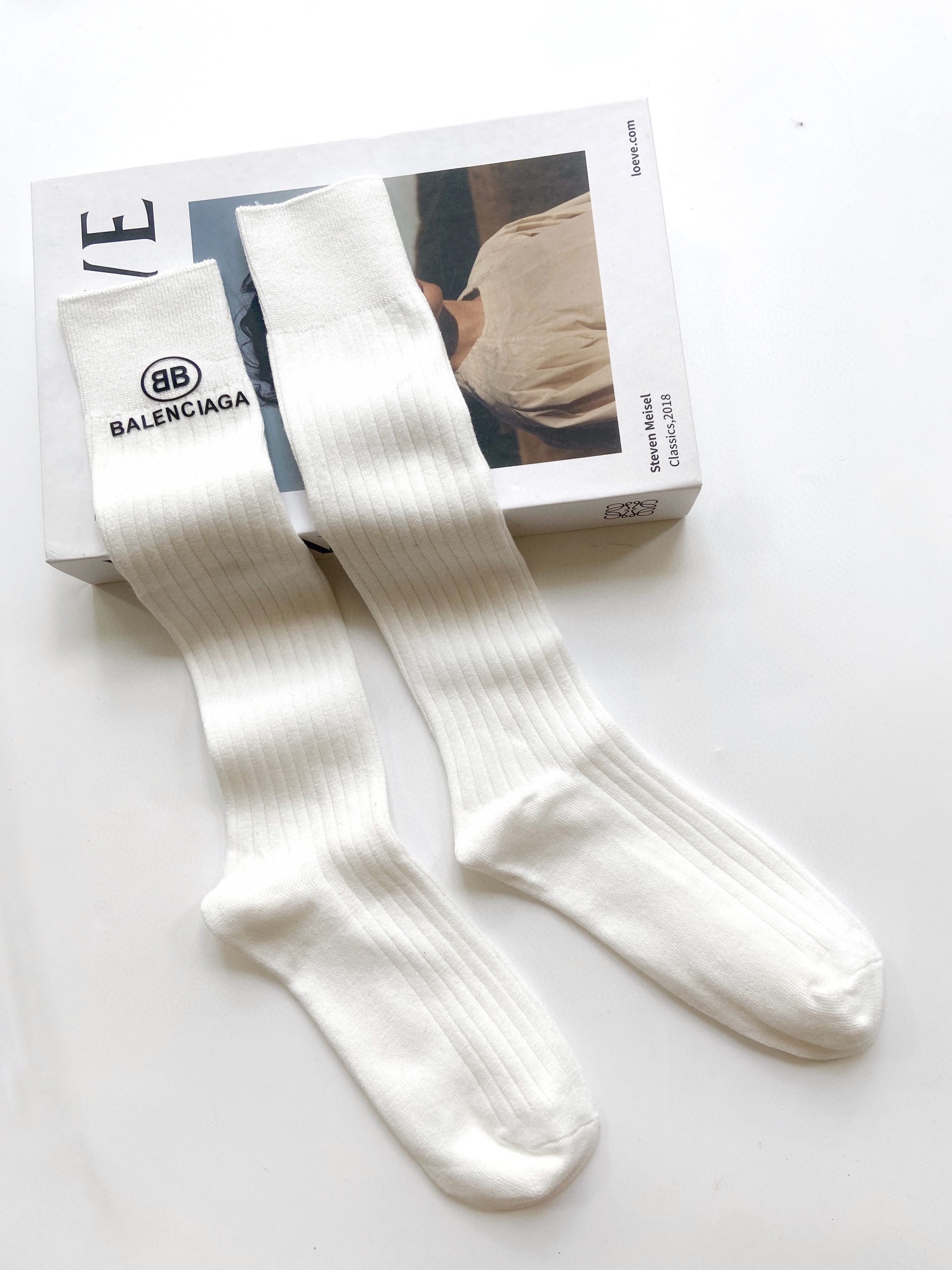 配包装🌟【一盒一双】🌟巴黎世家 balenciaga 经典字母logo纯棉长筒袜 小腿袜🌟重工装饰个性时