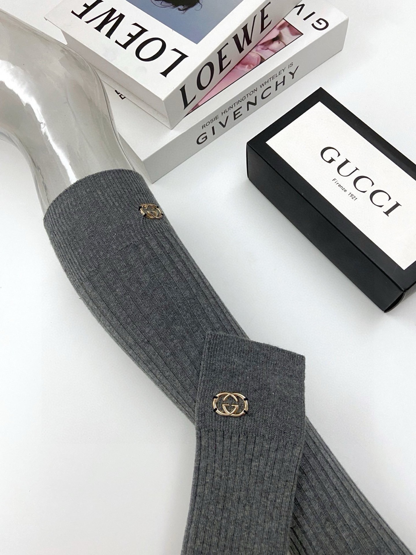 配包装🌟【一盒一双】🌟Gucci 古琦  经典字母logo纯棉长筒袜  小腿袜🌟重工装饰个性时尚🌟ins