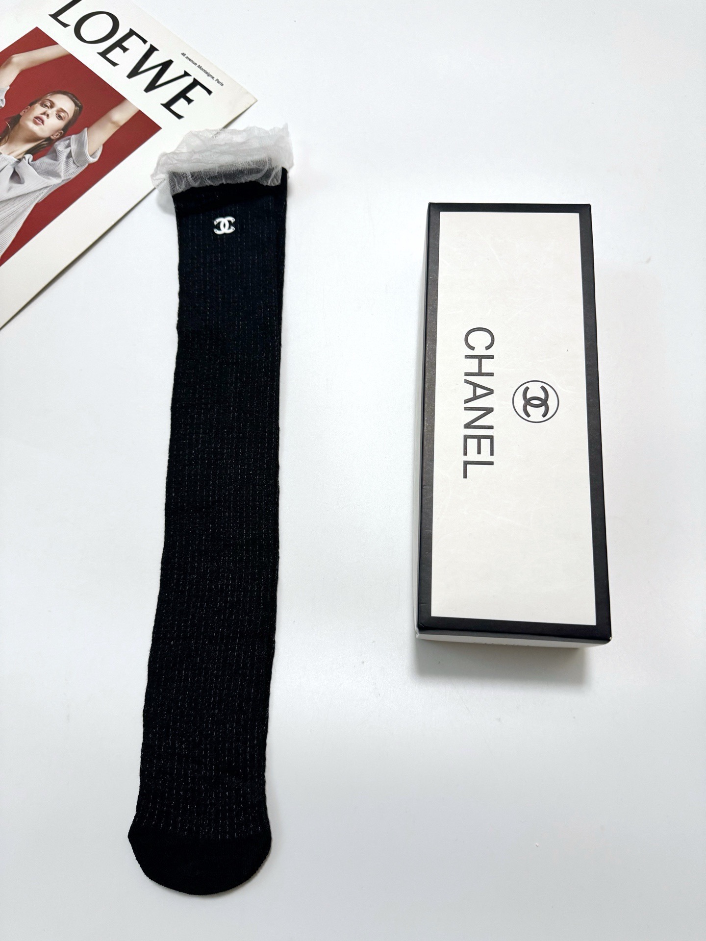 配包装 🌟【一盒一双】 🌟Chanel 香奈儿 经典字母logo镂空 长筒袜  小腿袜 🌟重工装饰个性时尚 🌟ins爆款