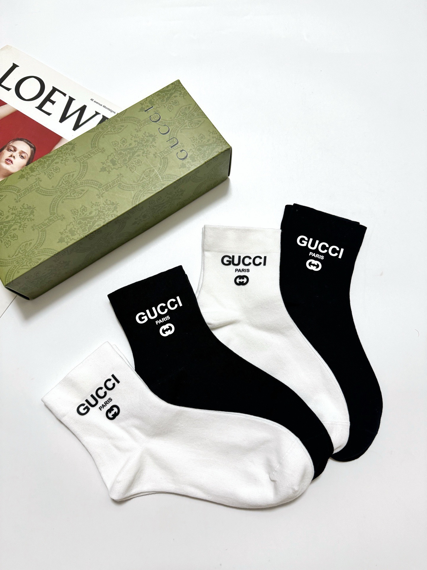 配包装 🌟【一盒4双】 🌟Gucci 古琦 经典字母logo 纯棉中筒袜 经典纯色短袜 🌟ins爆款！专柜在售ing 🌟