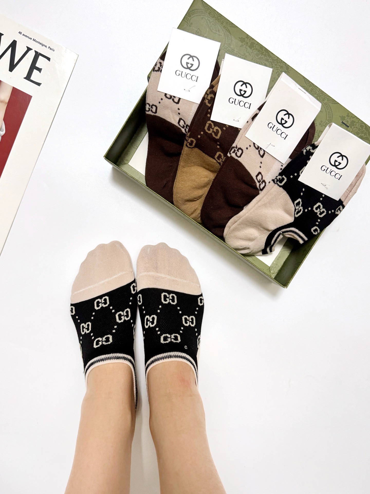 NO:940899,Comes with packaging [5 pairs in a box] Gucci Gucci classic letter logo pure cotton mesh boat socks, super elastic, size -40, ins super popular presbyopic design, a must-have for fashionistas, classic color matching, personalized, fashionable and versatile, you deserve it Socks, stockings, socks, Gucci, socks19860909配包装【一盒5双】 Gucci 古琦 经典字母logo 纯棉网眼船袜,超大弹力,-40码,ins超火爆老花设计,潮人必备 ,经典配色 个性时尚百搭款,你值得拥有哦袜子,丝袜,袜子,gucci,socks,accessory