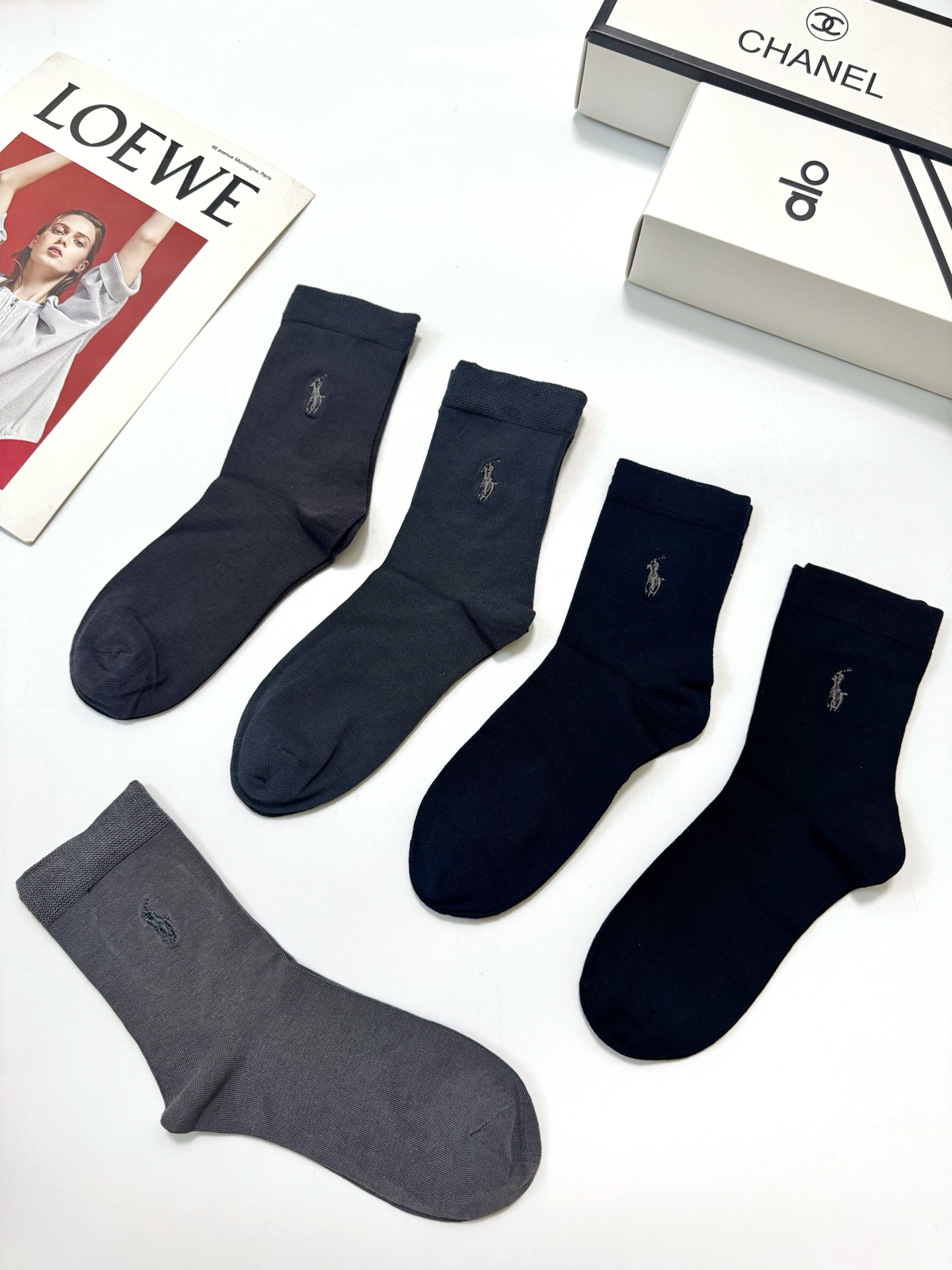 配包装 🌟【一盒5 双】男士福利款 🌟POLO 拉夫劳伦 字母logo纯棉中筒袜   🌟重工装饰个性时尚 🌟ins爆款！
