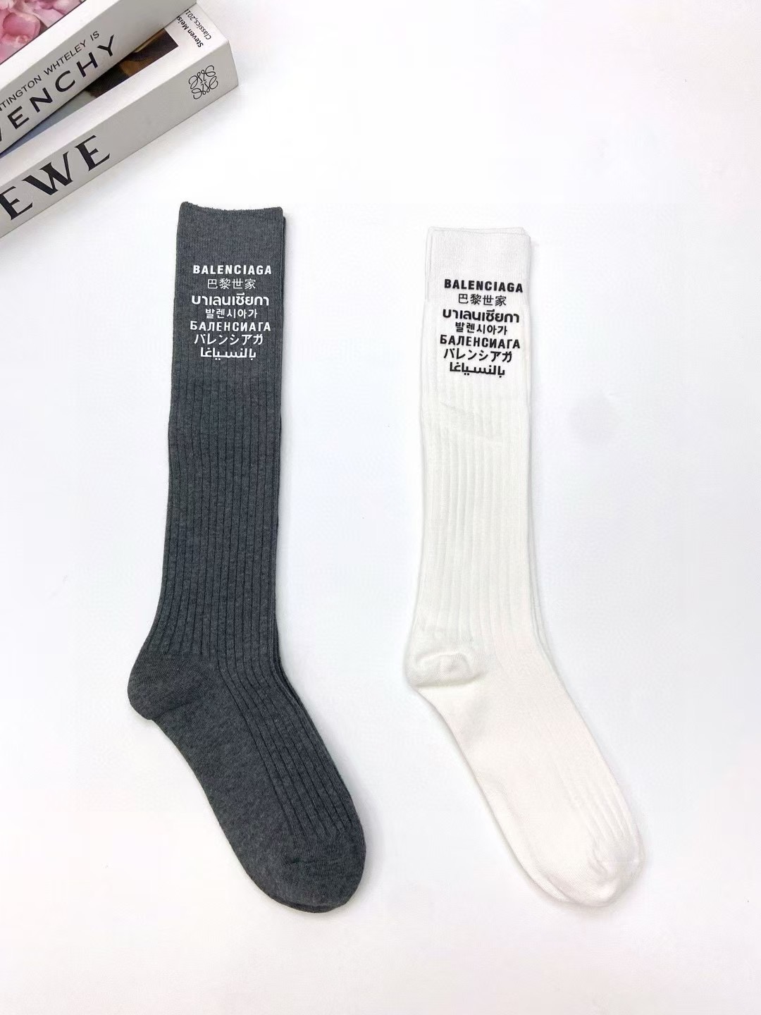 配包装 🌟【一盒一双】 🌟巴黎世家 balenciaga 经典字母logo纯棉长筒袜  小腿袜 🌟重工装饰个性时尚 🌟i