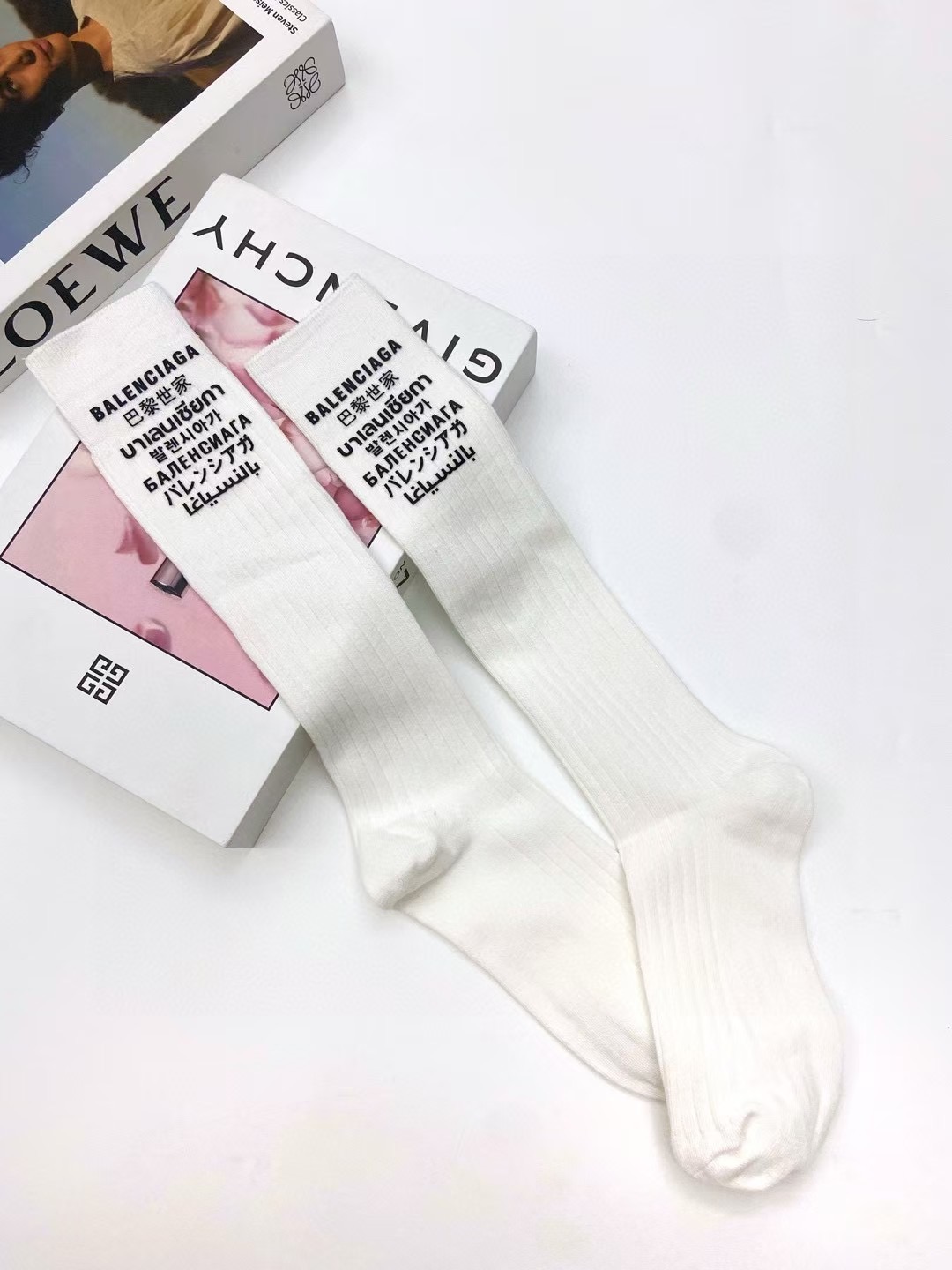 配包装 🌟【一盒一双】 🌟巴黎世家 balenciaga 经典字母logo纯棉长筒袜  小腿袜 🌟重工装饰个性时尚 🌟i