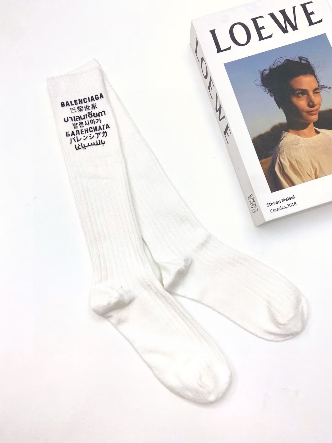 配包装 🌟【一盒一双】 🌟巴黎世家 balenciaga 经典字母logo纯棉长筒袜  小腿袜 🌟重工装饰个性时尚 🌟i