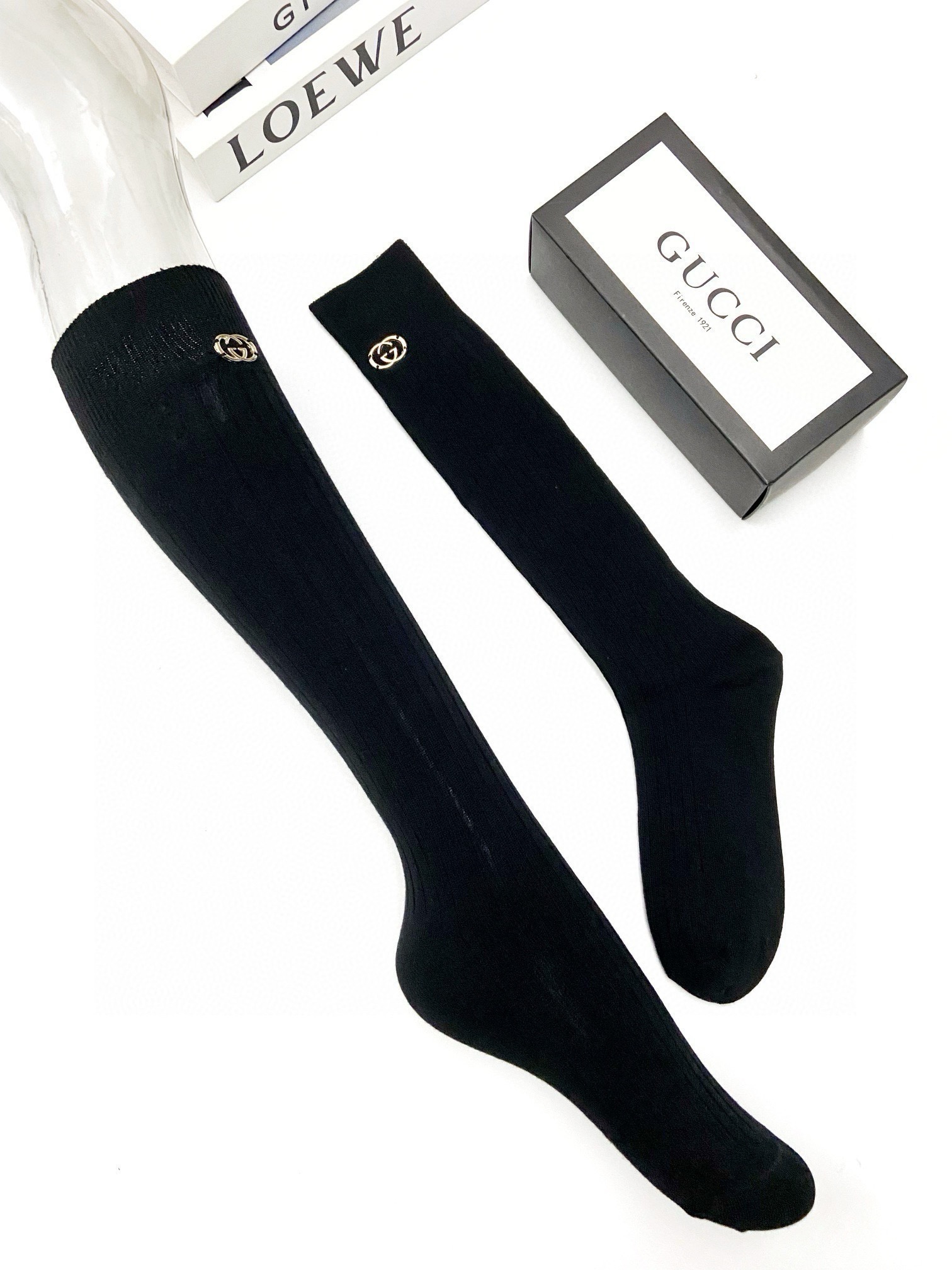 配包装 🌟【一盒一双】 🌟Gucci 古琦  经典字母logo纯棉长筒袜  小腿袜 🌟重工装饰个性时尚 🌟ins爆款！专