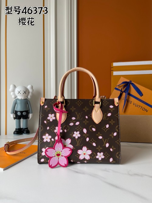 Louis Vuitton OnTheGo Murakami Takashi Small Handbag Monogram Canvas Cherry Blossom 1 Louis Vuitton OnTheGo Murakami Takashi Small Handbag Monogram Canvas Cherry Blossom