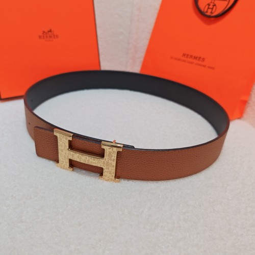 Hermes Reversible Leather Belt 4.0cm with Gold Buckle for Women 1 Hermes Reversible Leather Belt 4.0cm with Gold Buckle for Women
