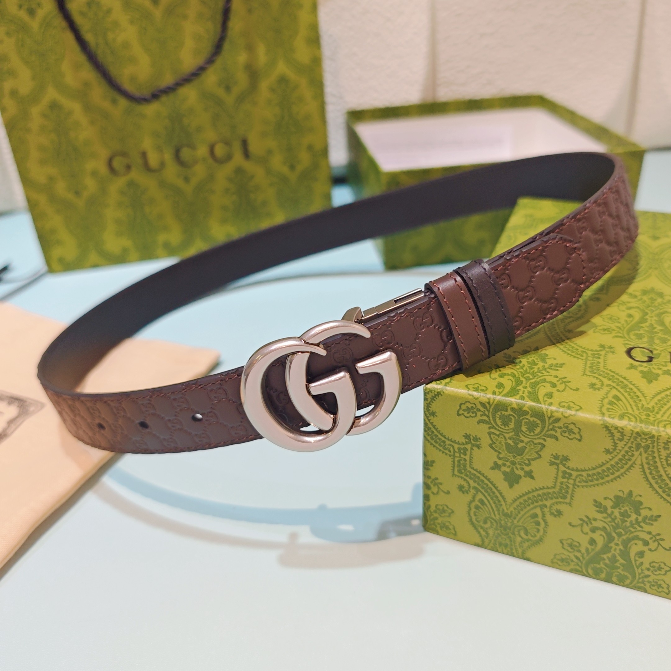 💥💥💥3.0cm 古驰 腰带，双面头层牛皮，长度：75.80.85.90.95.100.105欧，铜五金