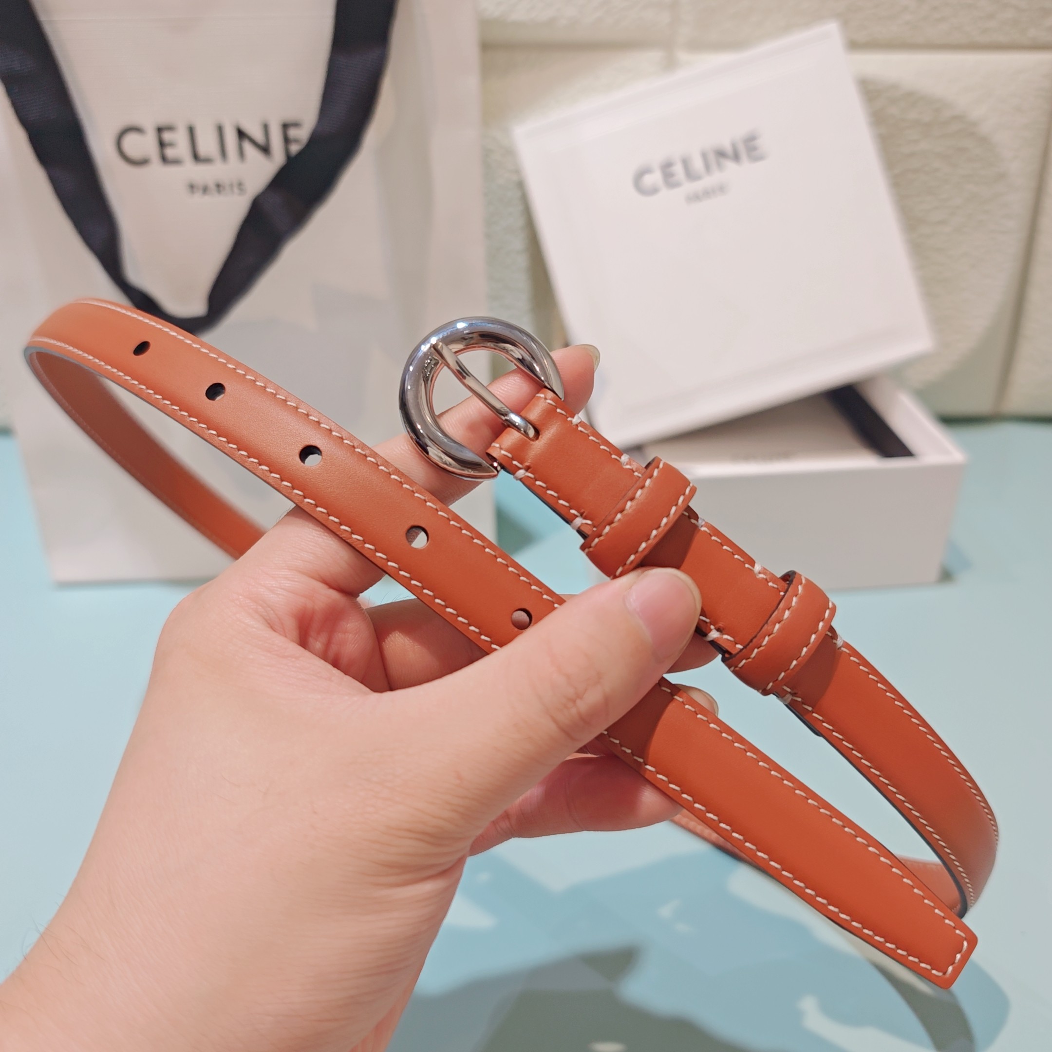 💥💥💥1.8cm赛琳CELINE腰带，双面头层牛皮，长度：75.80.85.90.95.100.欧，铜五