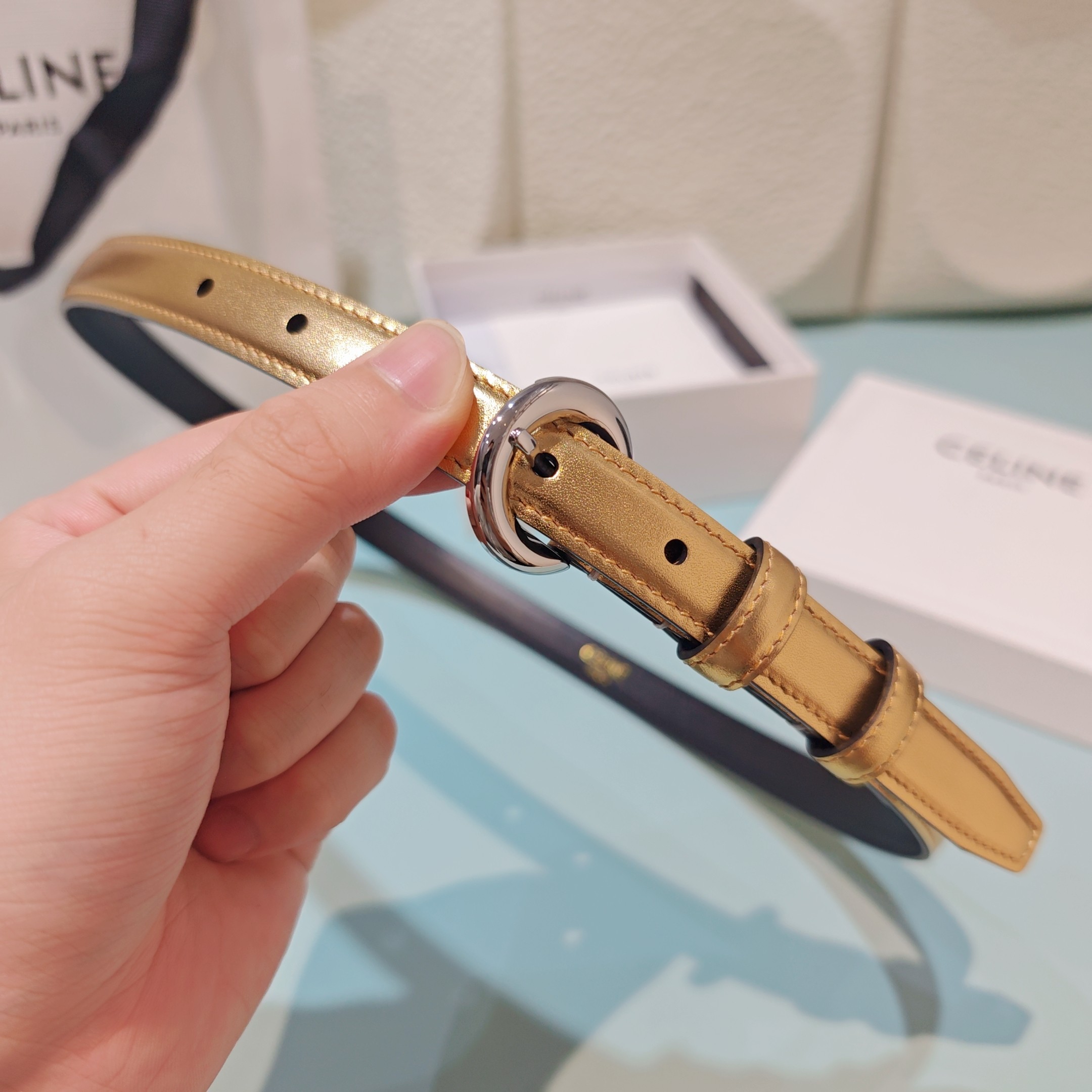 💥💥💥1.8cm赛琳CELINE腰带，双面头层牛皮，长度：75.80.85.90.95.100.欧，铜五