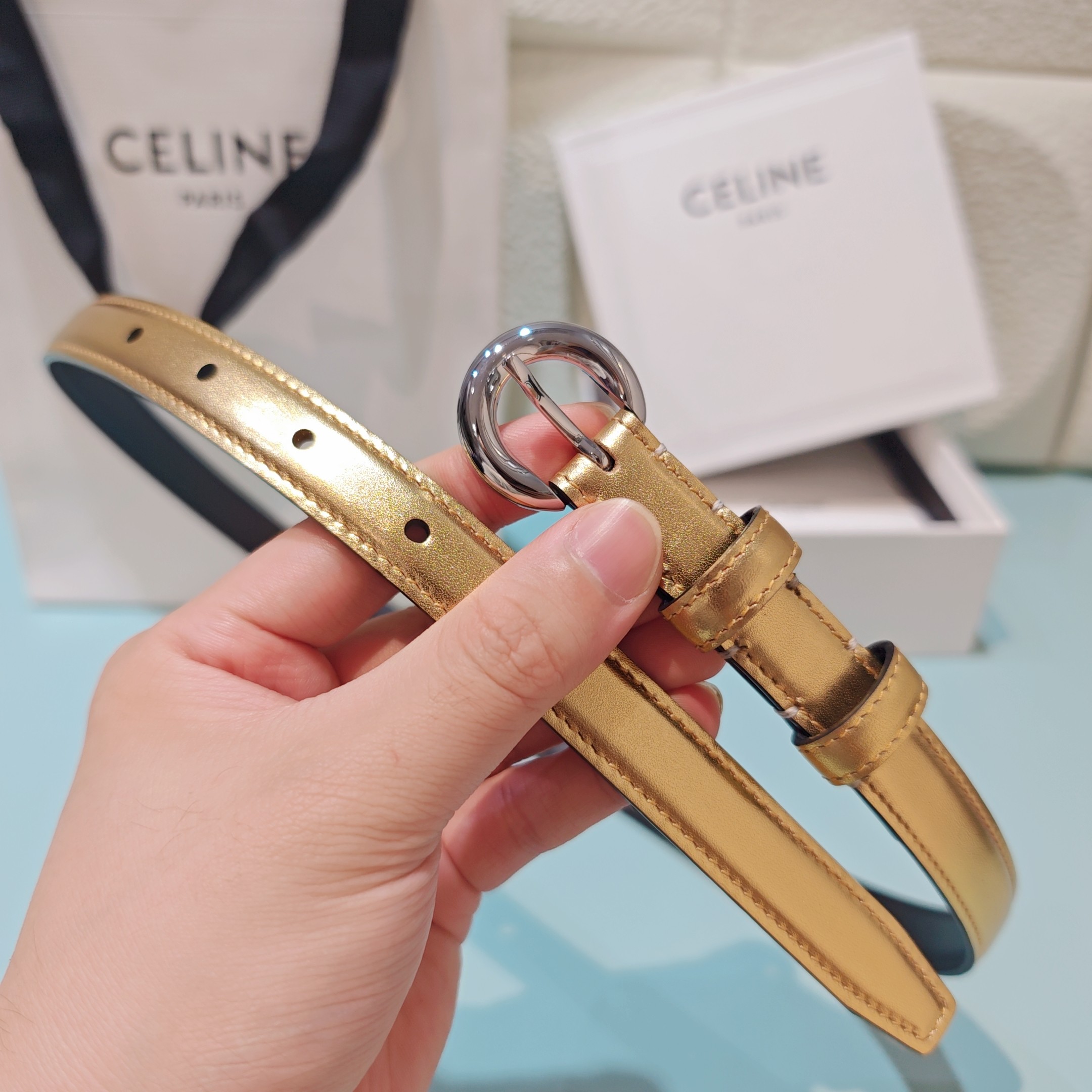 💥💥💥1.8cm赛琳CELINE腰带，双面头层牛皮，长度：75.80.85.90.95.100.欧，铜五