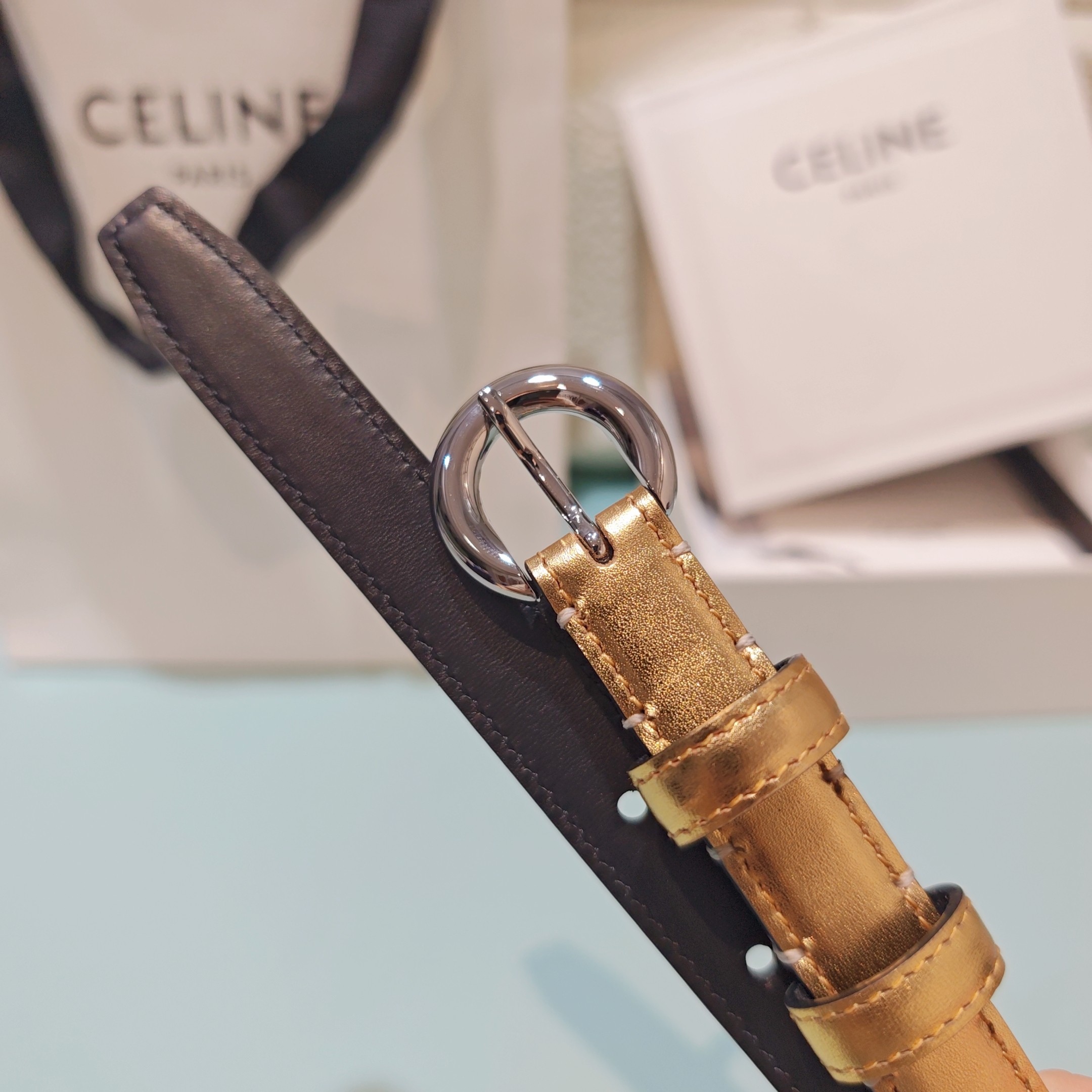 💥💥💥1.8cm赛琳CELINE腰带，双面头层牛皮，长度：75.80.85.90.95.100.欧，铜五