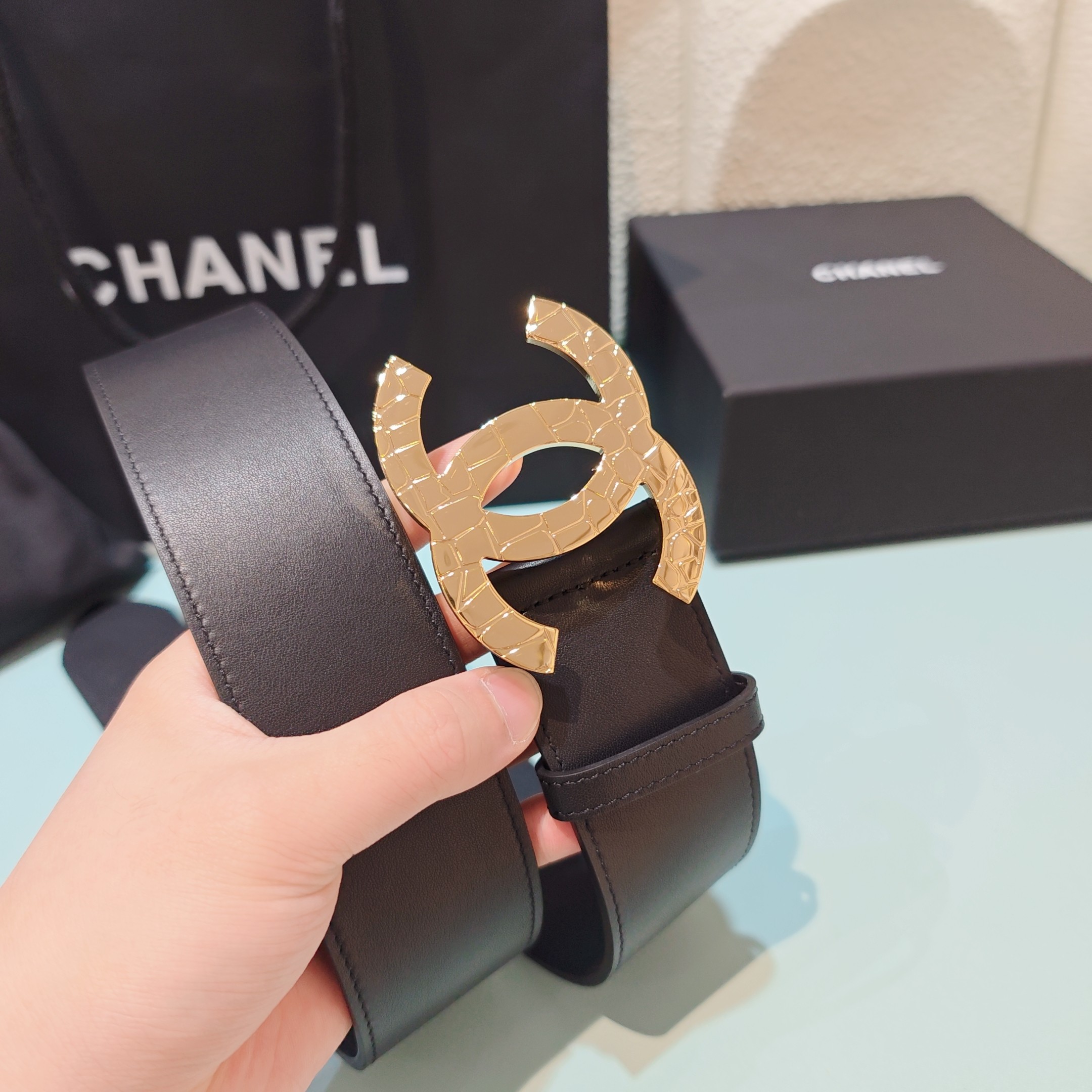 💥💥💥5.0cm香奈儿腰带，双面头层牛皮，长度：75.80.85.90.95.100欧，铜五金扣原版开模