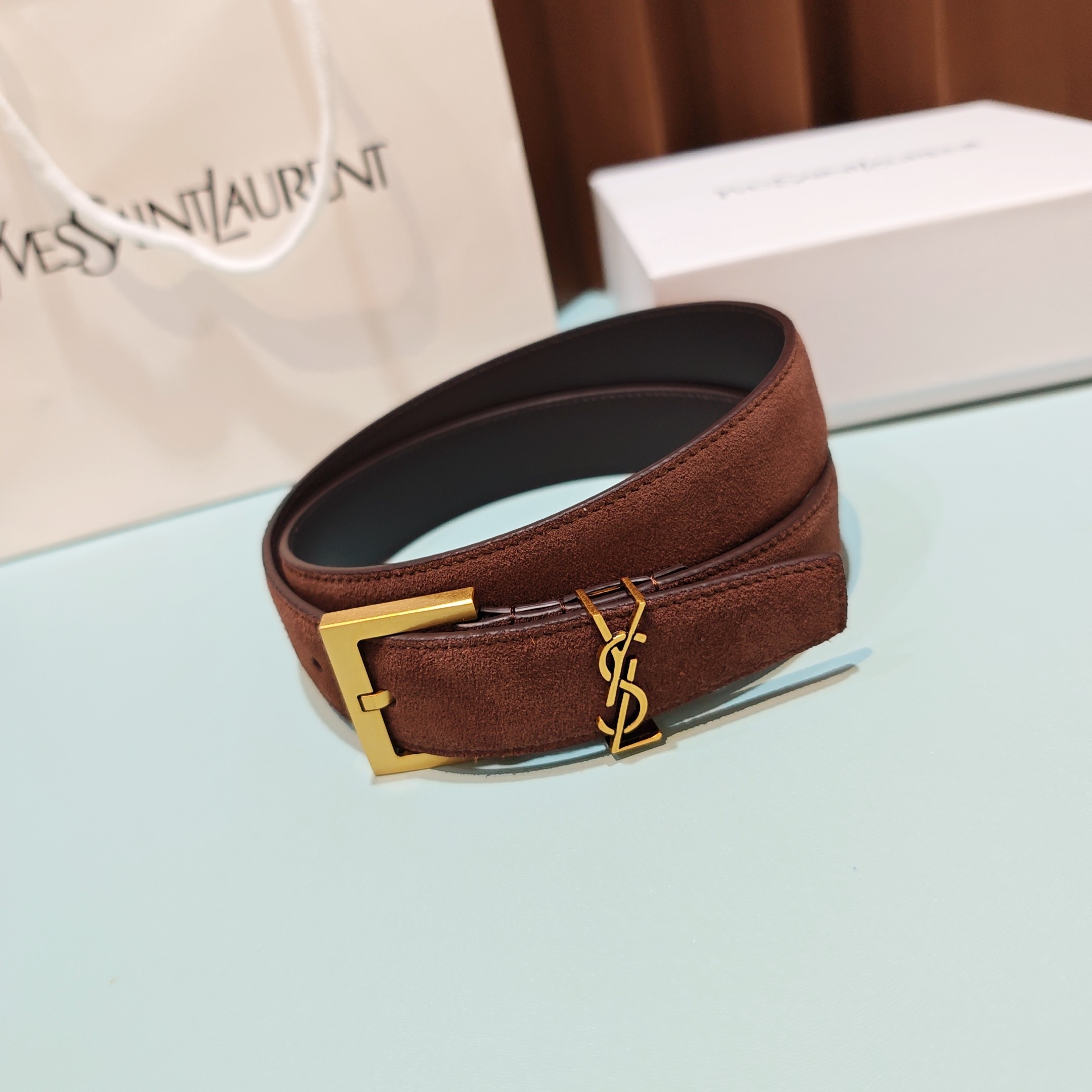 💥💥💥3.0cm 圣罗兰 腰带，双面头层牛皮，长度：75.80.85.90.95.100.105欧，铜五