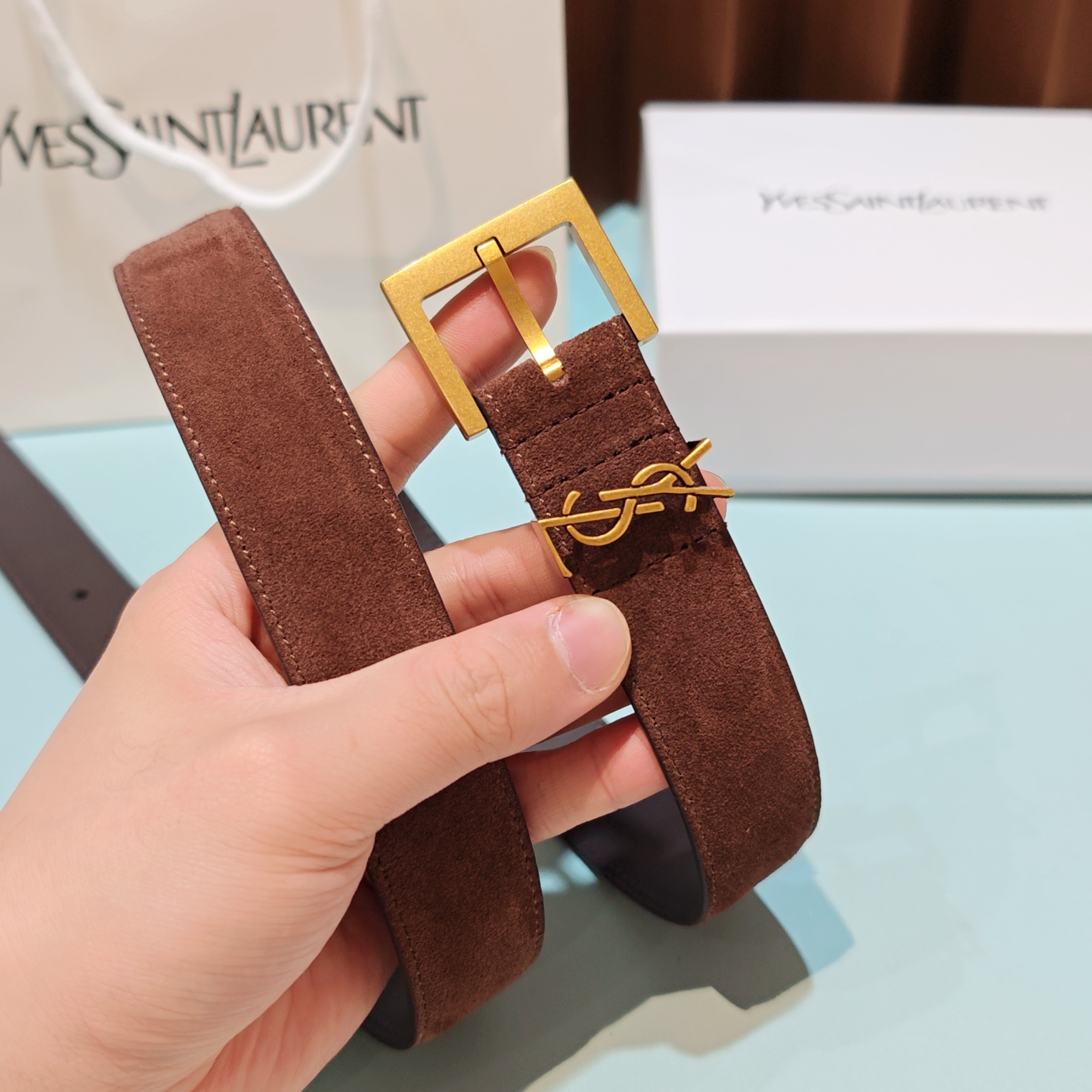 💥💥💥3.0cm 圣罗兰 腰带，双面头层牛皮，长度：75.80.85.90.95.100.105欧，铜五