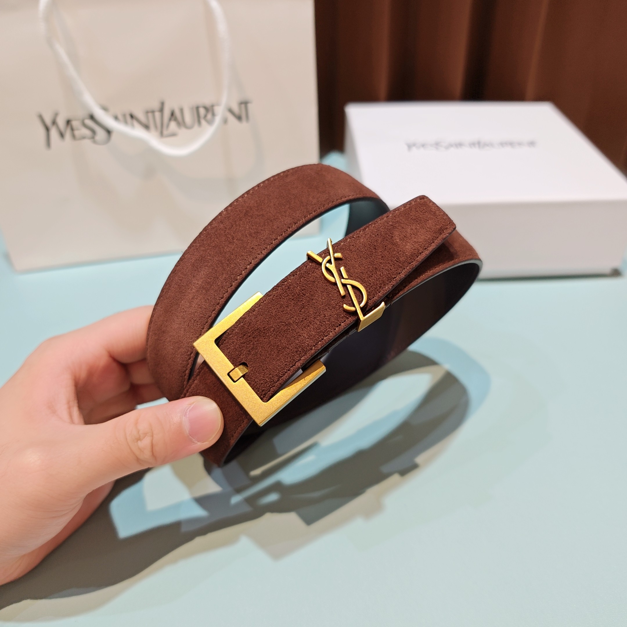 💥💥💥3.0cm 圣罗兰 腰带，双面头层牛皮，长度：75.80.85.90.95.100.105欧，铜五