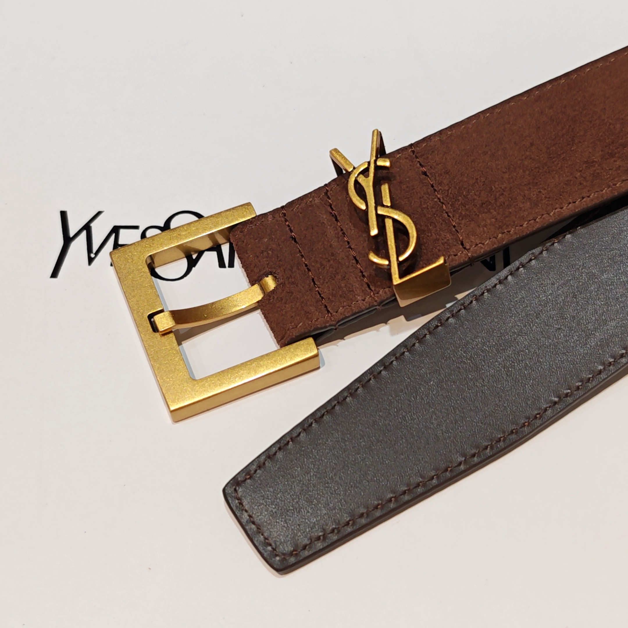 💥💥💥3.0cm 圣罗兰 腰带，双面头层牛皮，长度：75.80.85.90.95.100.105欧，铜五