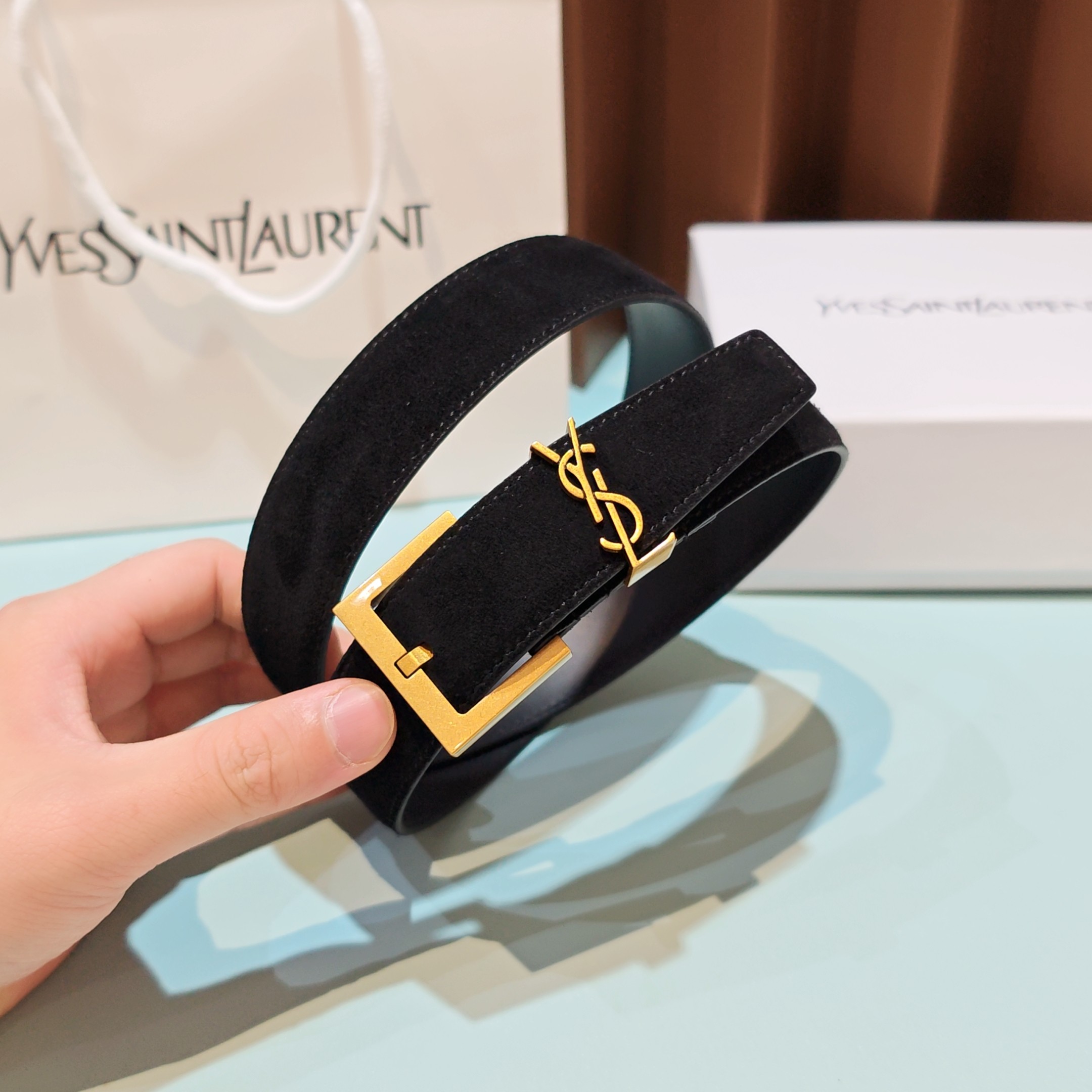 💥💥💥3.0cm 圣罗兰 腰带，双面头层牛皮，长度：75.80.85.90.95.100.105欧，铜五