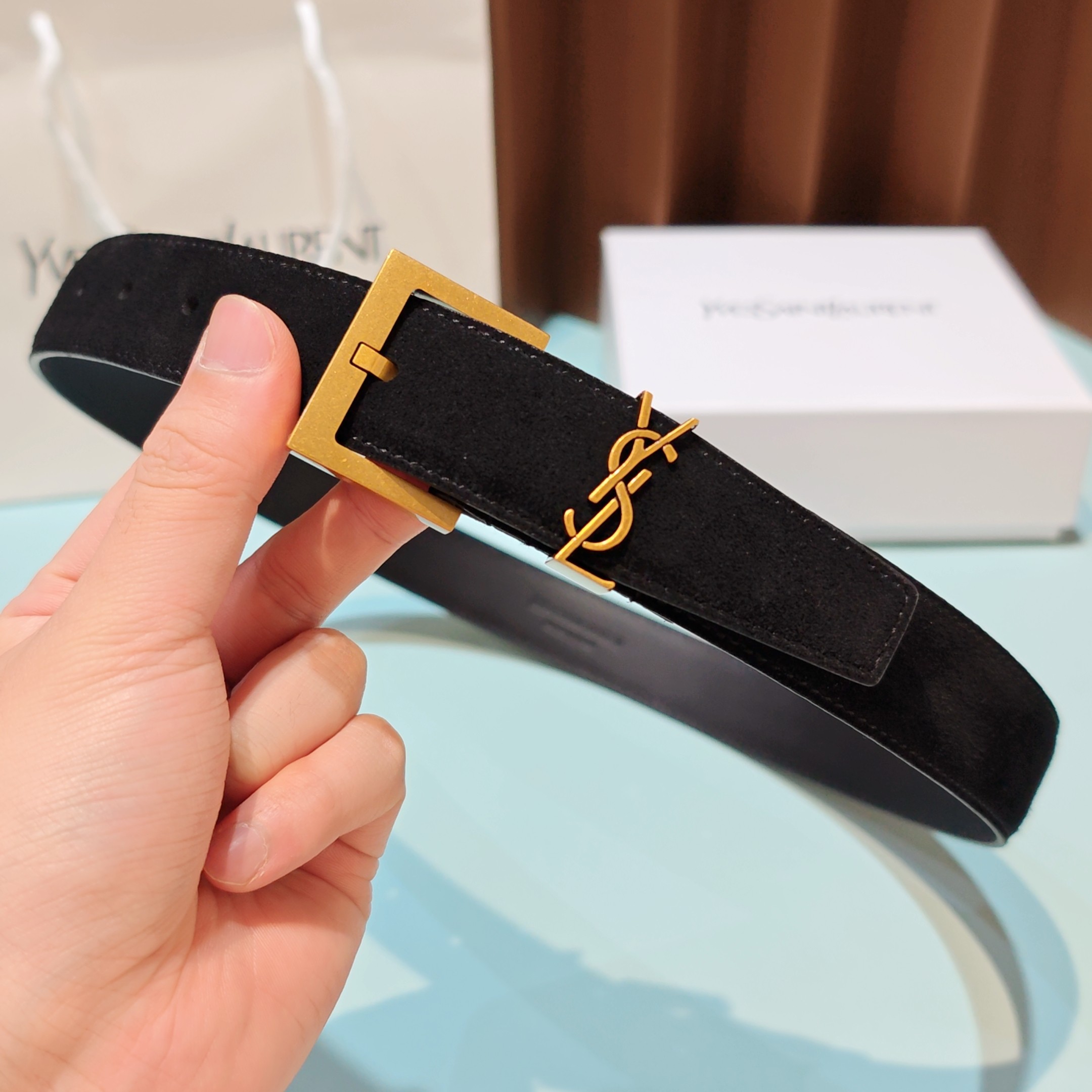 💥💥💥3.0cm 圣罗兰 腰带，双面头层牛皮，长度：75.80.85.90.95.100.105欧，铜五