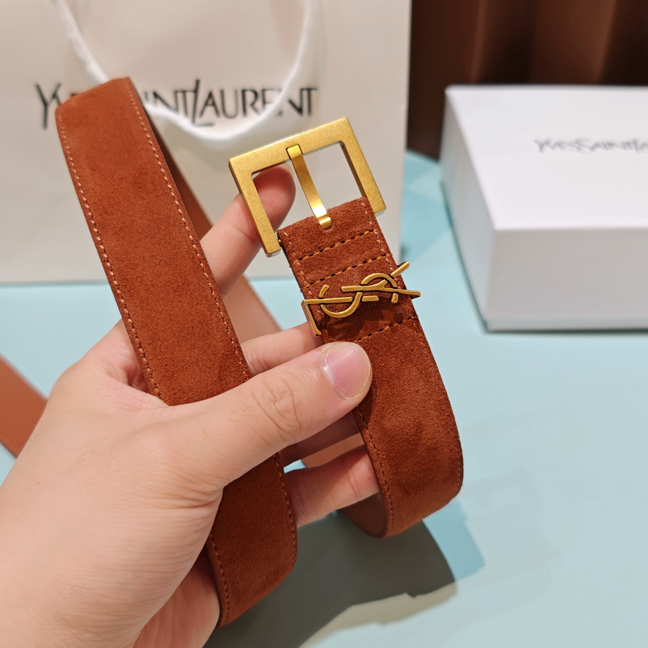 💥💥💥3.0cm 圣罗兰 腰带，双面头层牛皮，长度：75.80.85.90.95.100.105欧，铜五