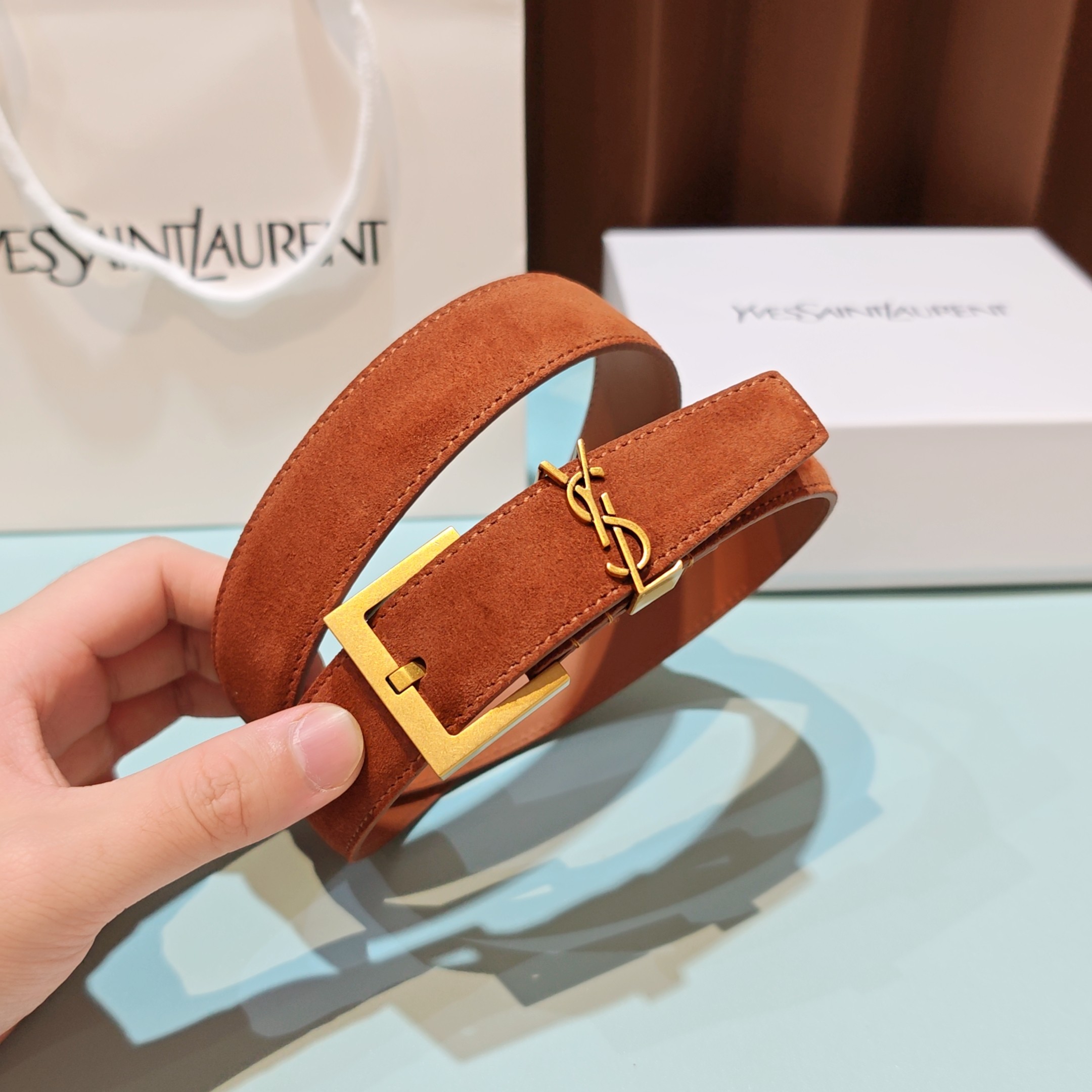 💥💥💥3.0cm 圣罗兰 腰带，双面头层牛皮，长度：75.80.85.90.95.100.105欧，铜五