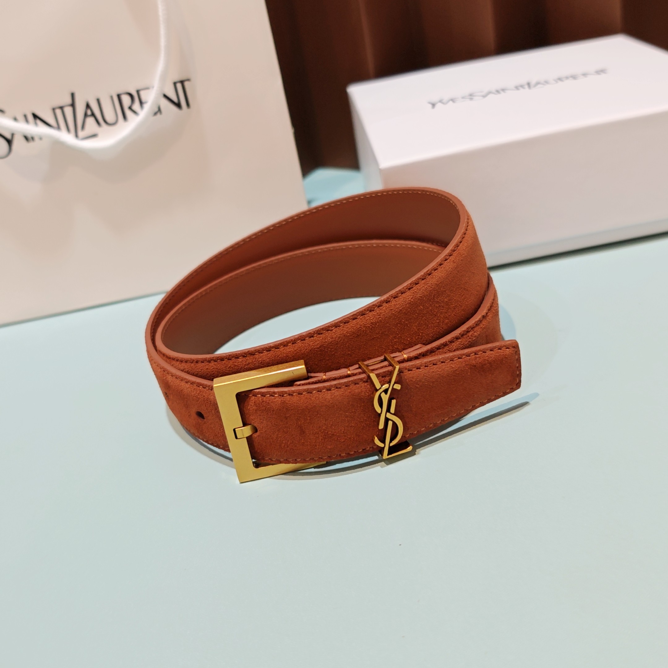 💥💥💥3.0cm 圣罗兰 腰带，双面头层牛皮，长度：75.80.85.90.95.100.105欧，铜五