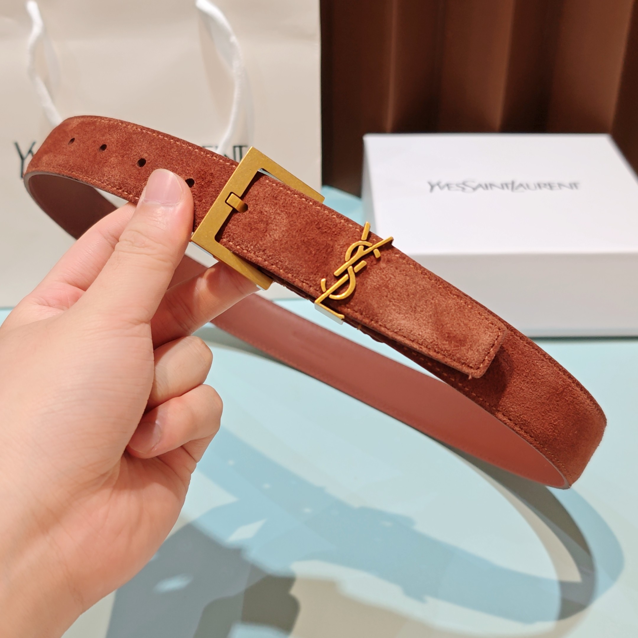 💥💥💥3.0cm 圣罗兰 腰带，双面头层牛皮，长度：75.80.85.90.95.100.105欧，铜五