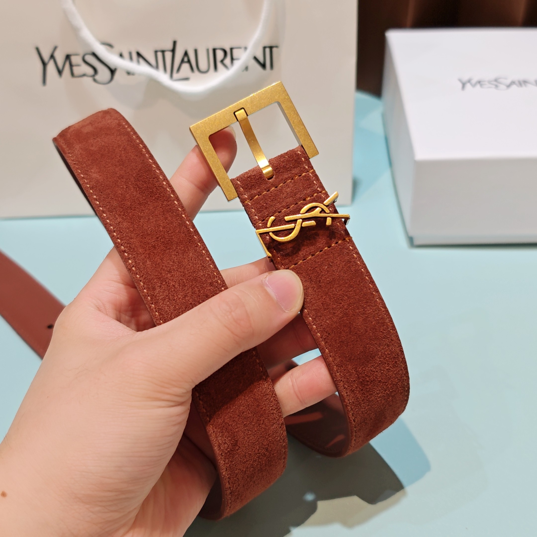 💥💥💥3.0cm 圣罗兰 腰带，双面头层牛皮，长度：75.80.85.90.95.100.105欧，铜五