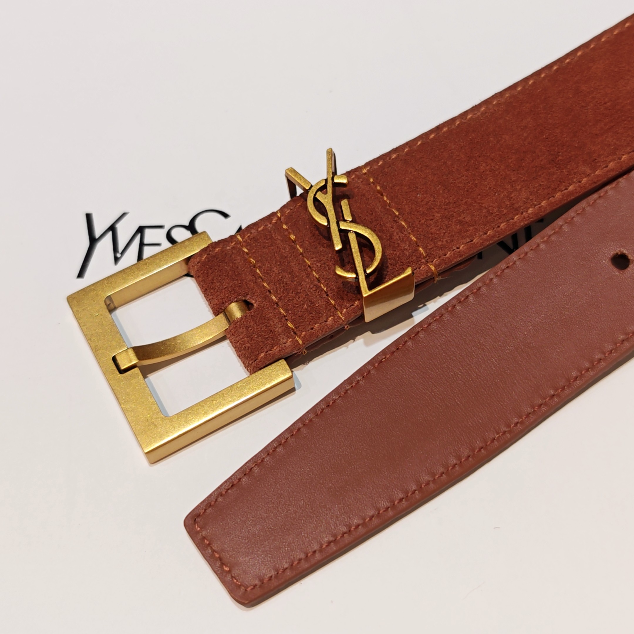 💥💥💥3.0cm 圣罗兰 腰带，双面头层牛皮，长度：75.80.85.90.95.100.105欧，铜五