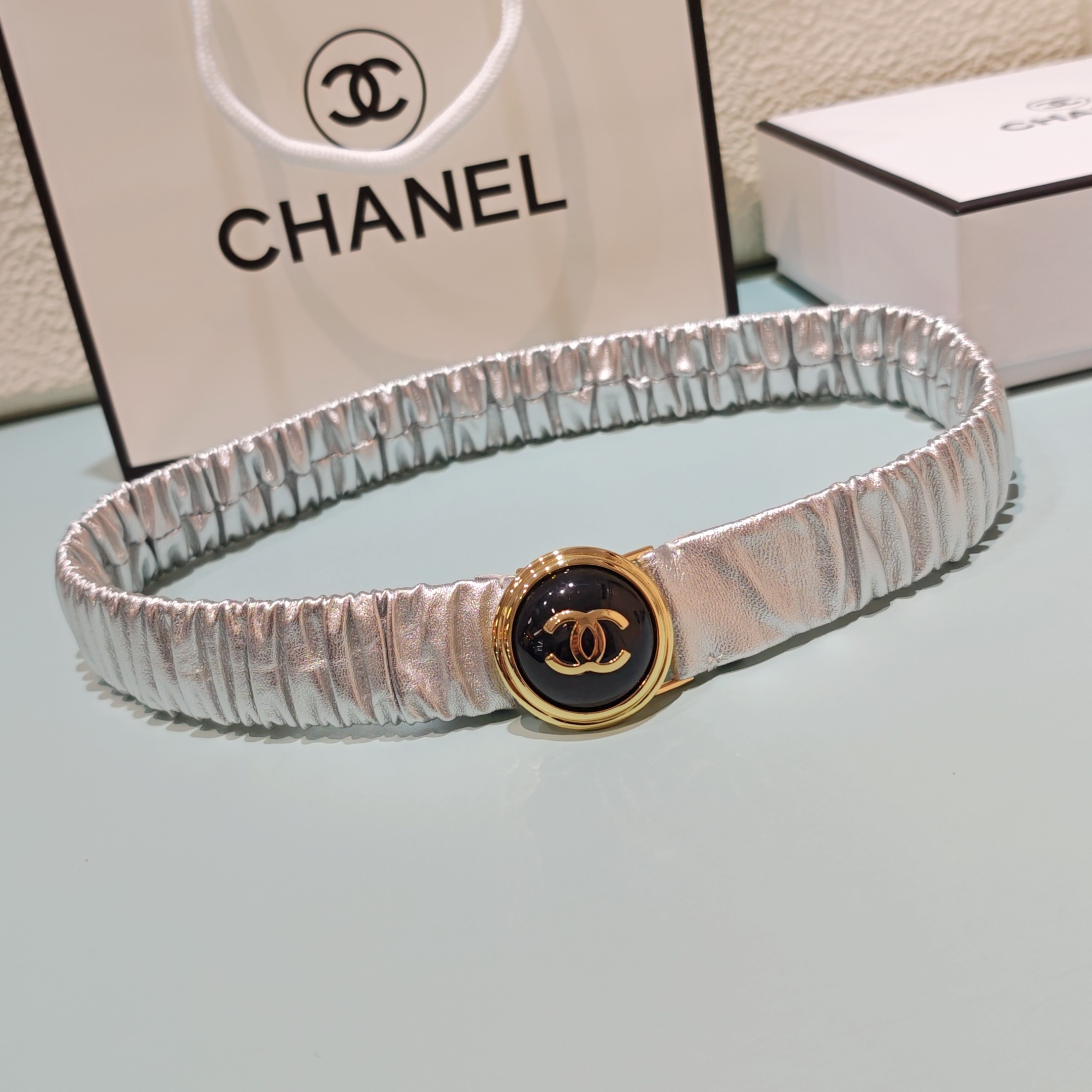 💥💥💥3.0cm香奈儿腰带弹力带，头层羊皮，长度：65.70.75.80.85.90.欧，铜五金珍珠扣 