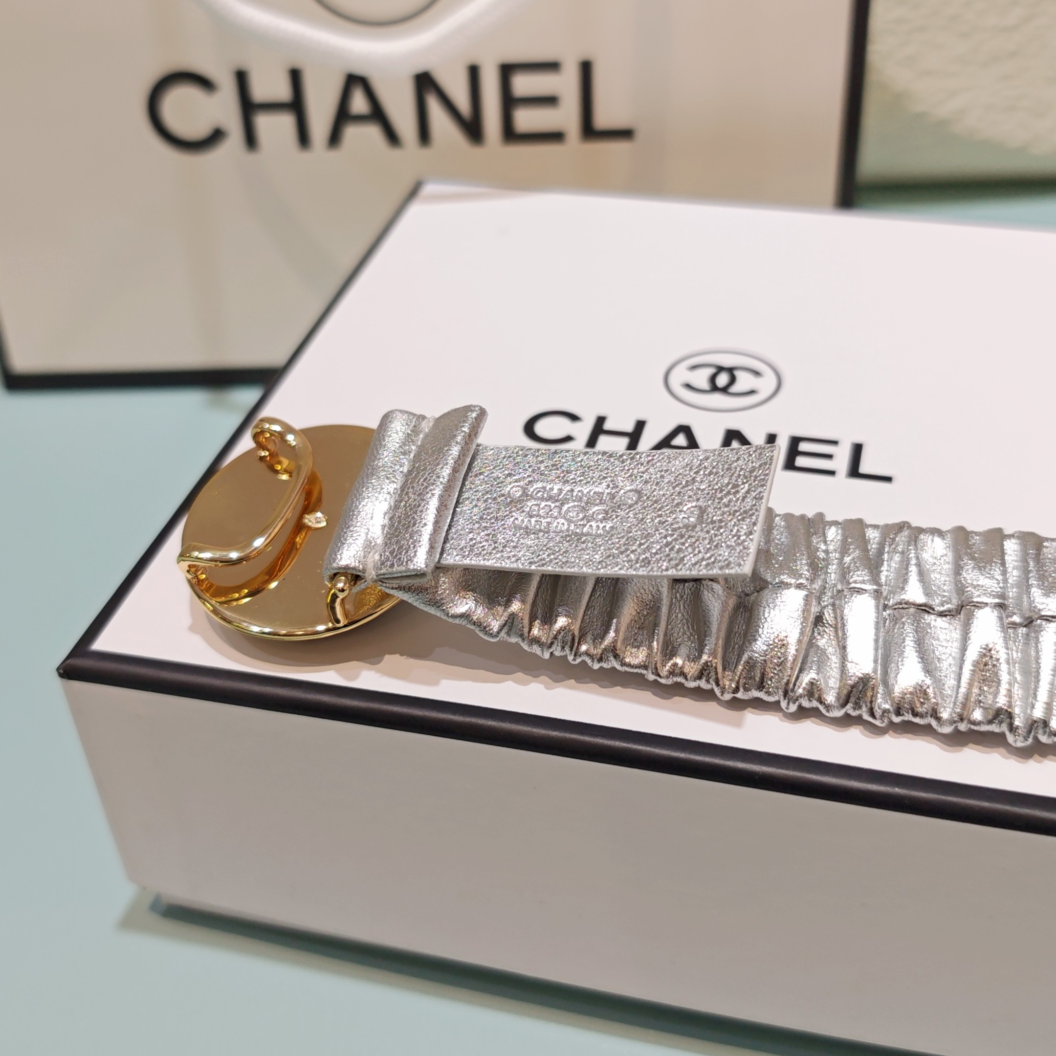 💥💥💥3.0cm香奈儿腰带弹力带，头层羊皮，长度：65.70.75.80.85.90.欧，铜五金珍珠扣 