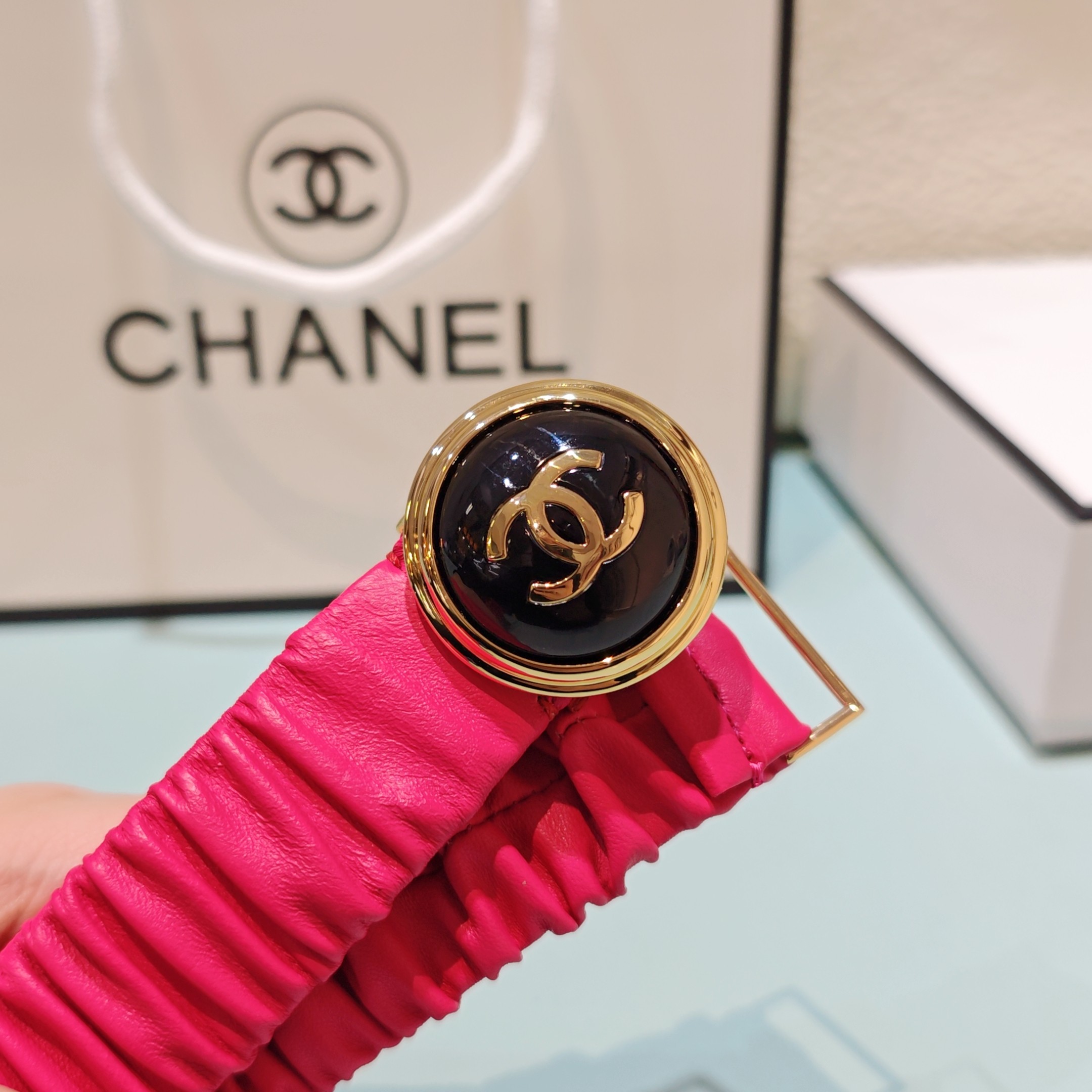 💥💥💥3.0cm香奈儿腰带弹力带，头层羊皮，长度：65.70.75.80.85.90.欧，铜五金珍珠扣 