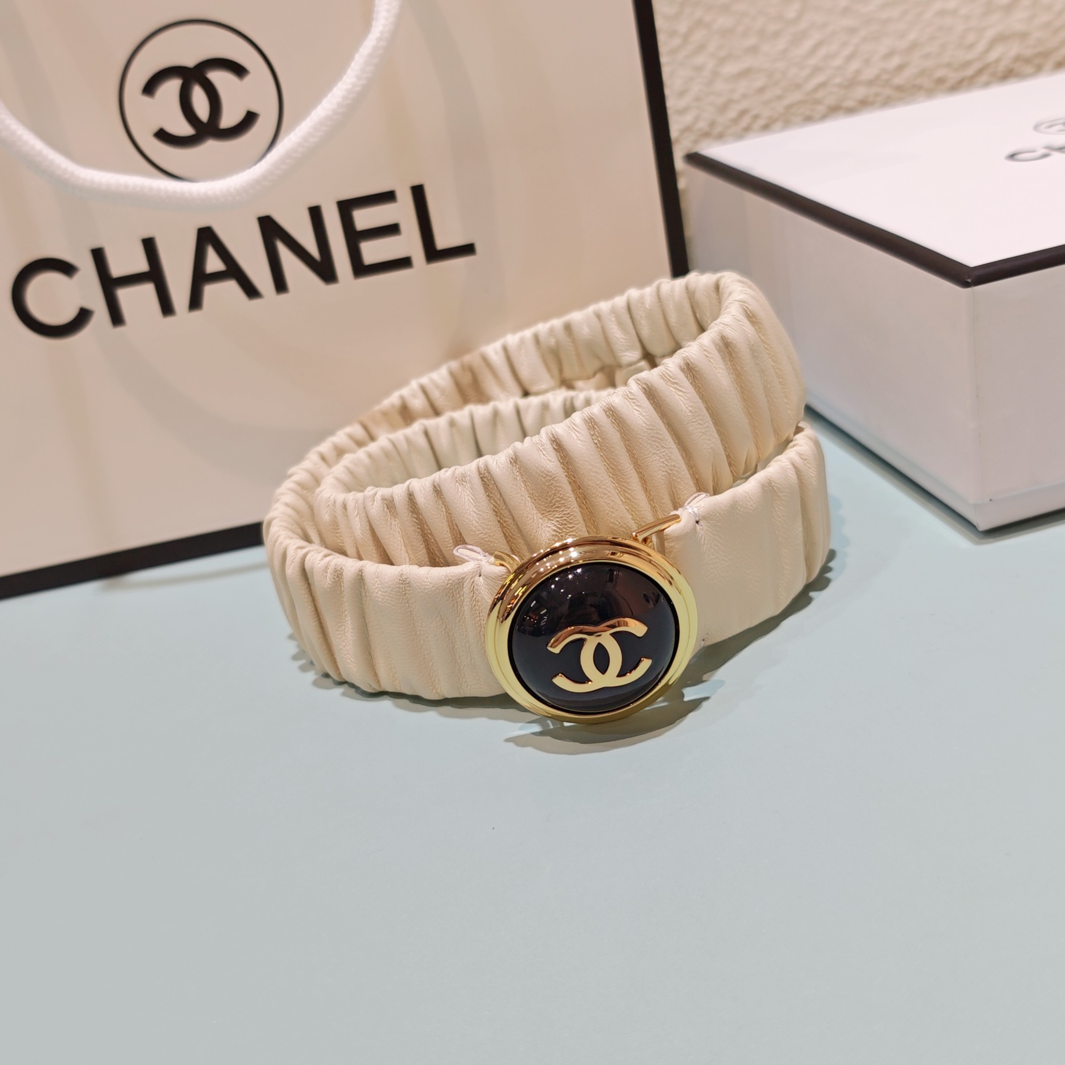 💥💥💥3.0cm香奈儿腰带弹力带，头层羊皮，长度：65.70.75.80.85.90.欧，铜五金珍珠扣 