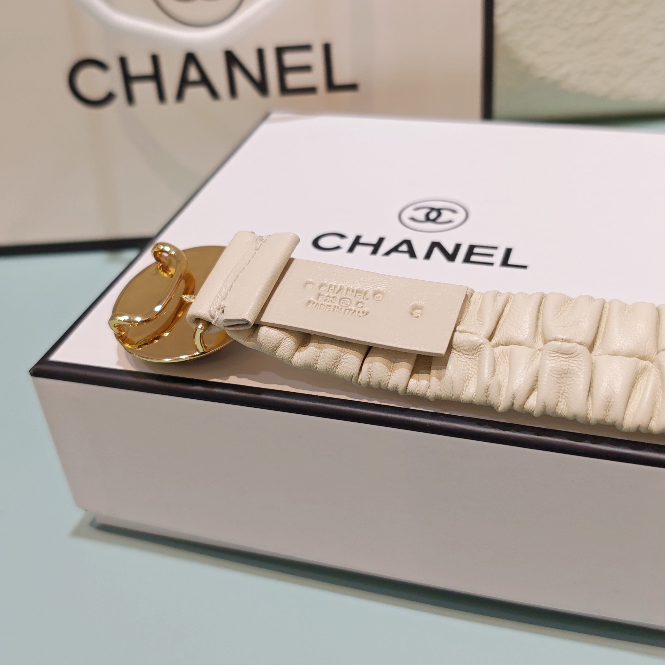 💥💥💥3.0cm香奈儿腰带弹力带，头层羊皮，长度：65.70.75.80.85.90.欧，铜五金珍珠扣 