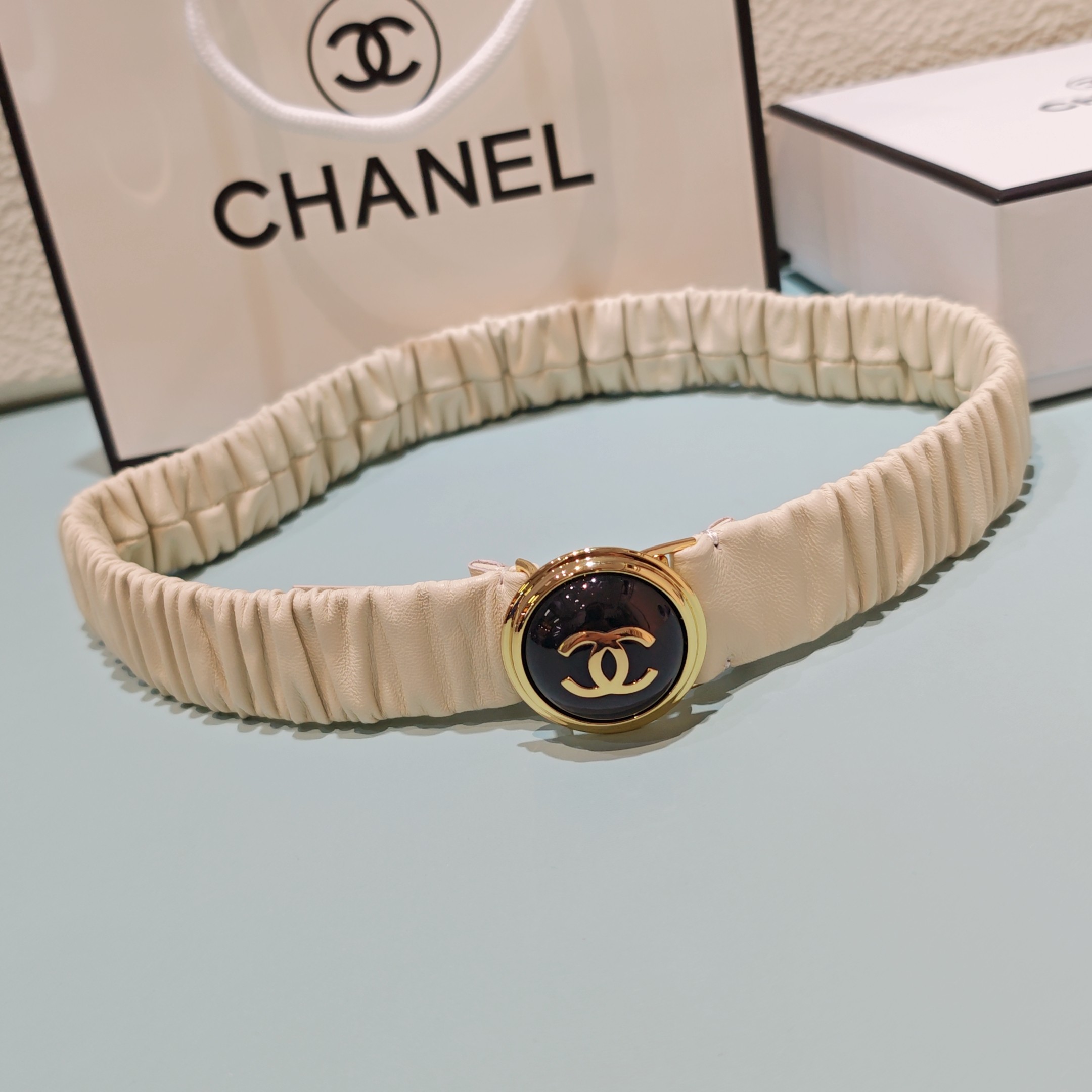 💥💥💥3.0cm香奈儿腰带弹力带，头层羊皮，长度：65.70.75.80.85.90.欧，铜五金珍珠扣 