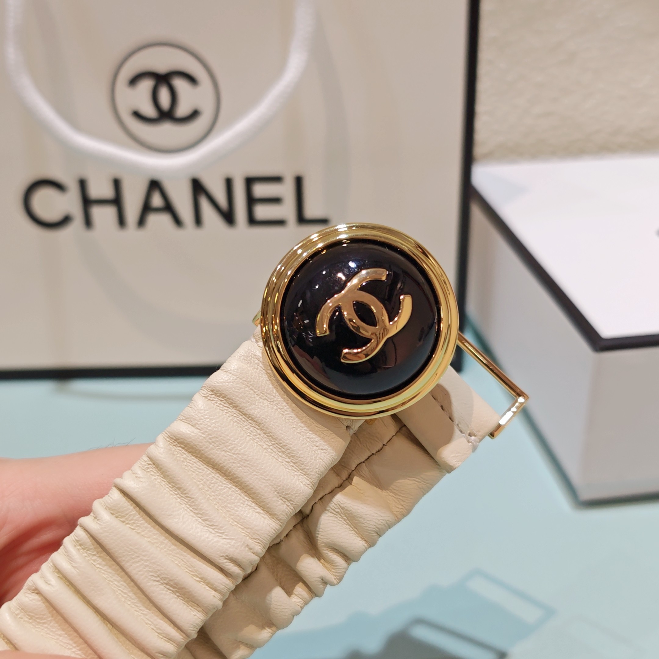 💥💥💥3.0cm香奈儿腰带弹力带，头层羊皮，长度：65.70.75.80.85.90.欧，铜五金珍珠扣 