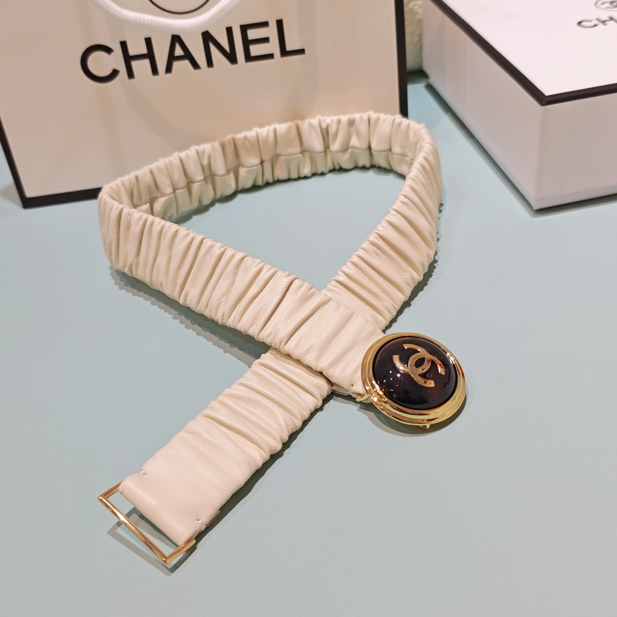 💥💥💥3.0cm香奈儿腰带弹力带，头层羊皮，长度：65.70.75.80.85.90.欧，铜五金珍珠扣 