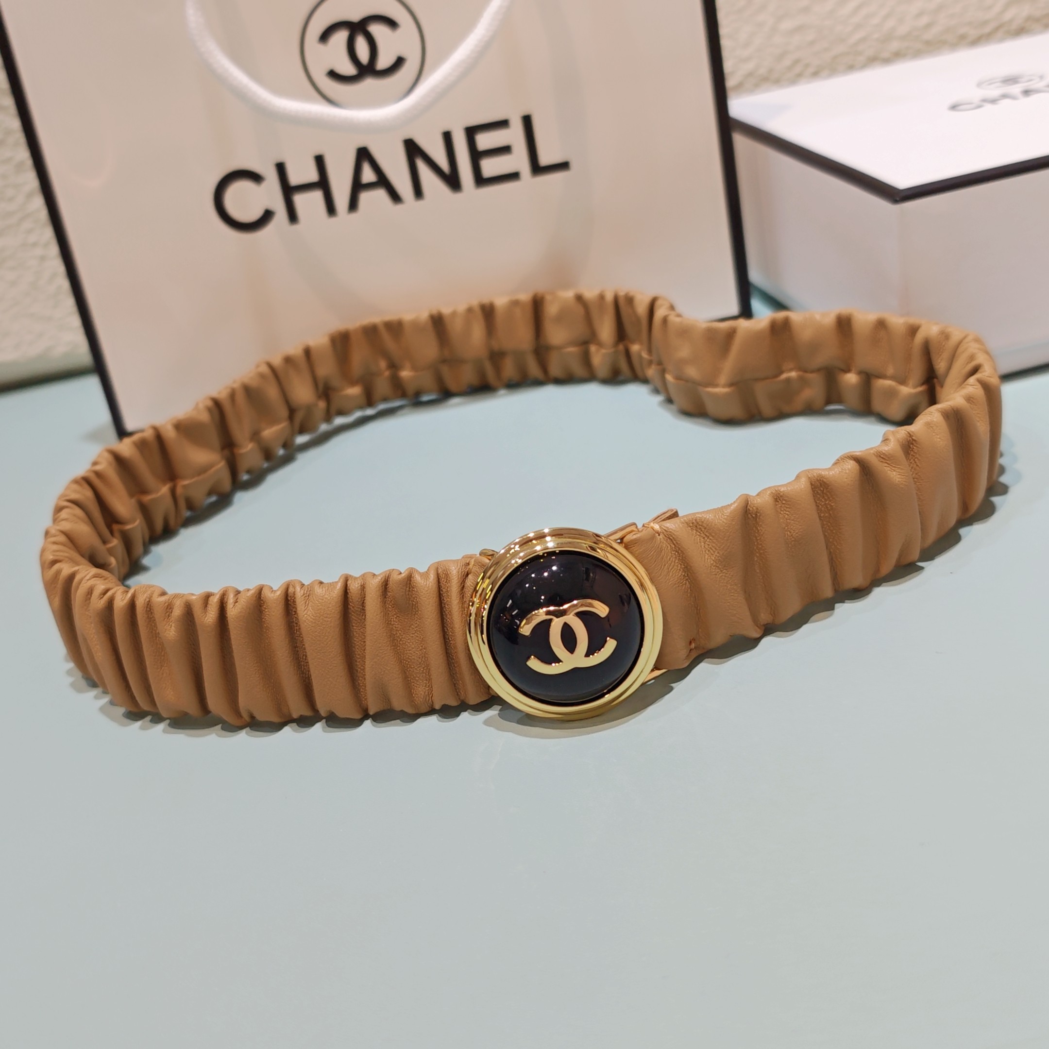 💥💥💥3.0cm香奈儿腰带弹力带，头层羊皮，长度：65.70.75.80.85.90.欧，铜五金珍珠扣 