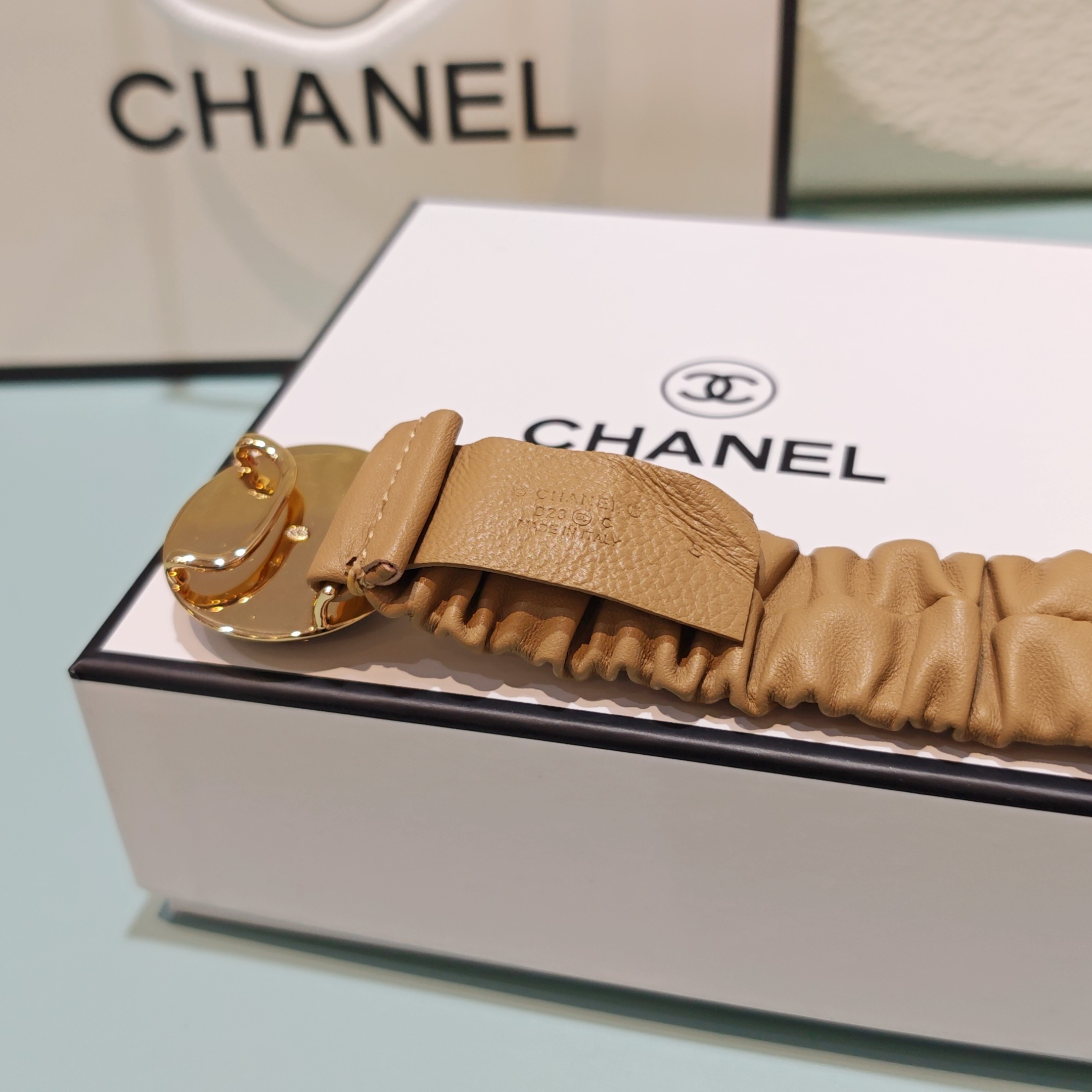 💥💥💥3.0cm香奈儿腰带弹力带，头层羊皮，长度：65.70.75.80.85.90.欧，铜五金珍珠扣 