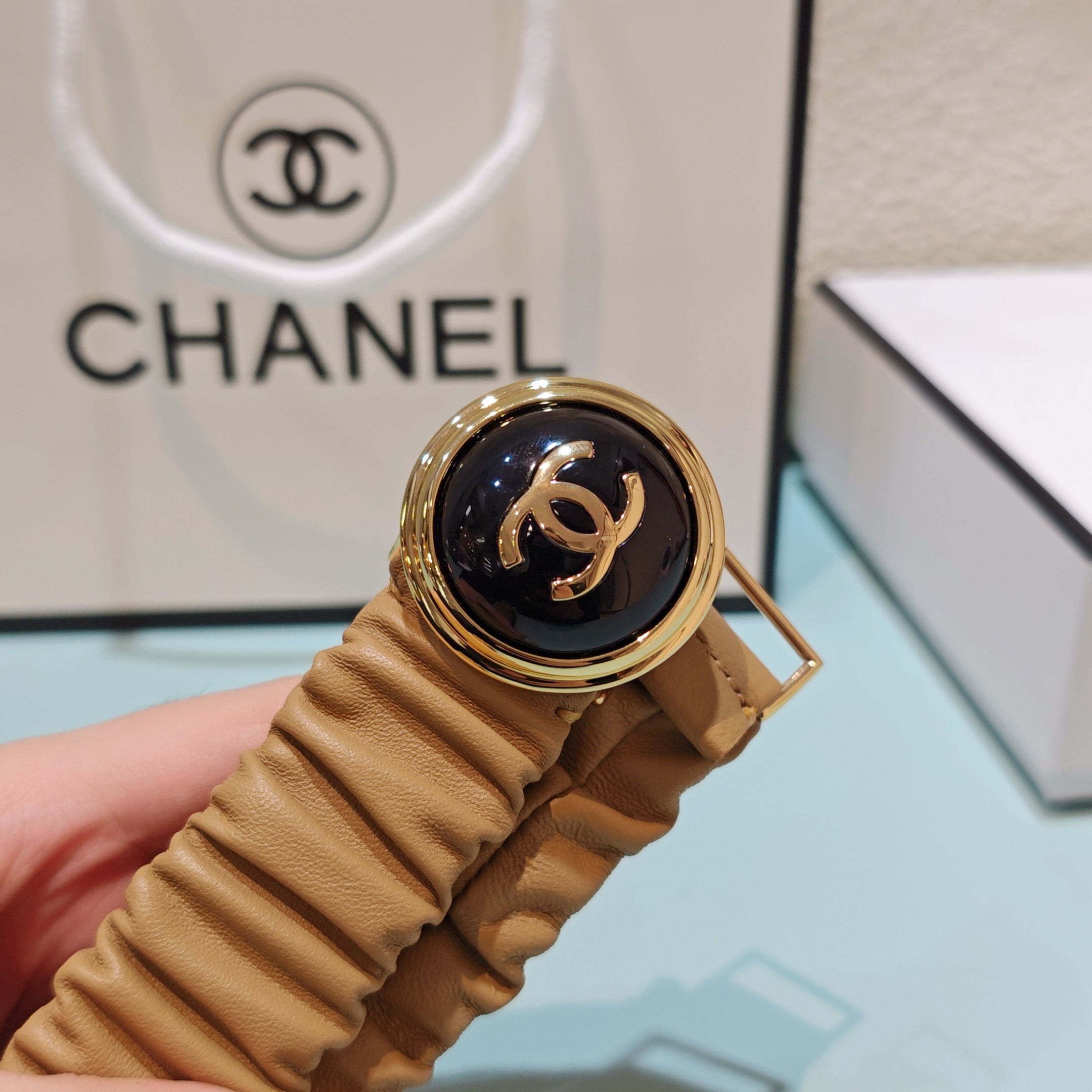 💥💥💥3.0cm香奈儿腰带弹力带，头层羊皮，长度：65.70.75.80.85.90.欧，铜五金珍珠扣 