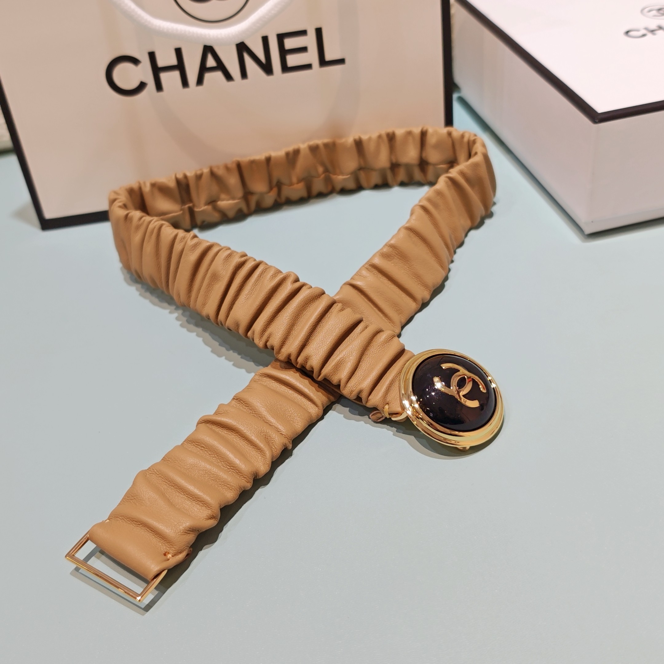 💥💥💥3.0cm香奈儿腰带弹力带，头层羊皮，长度：65.70.75.80.85.90.欧，铜五金珍珠扣 