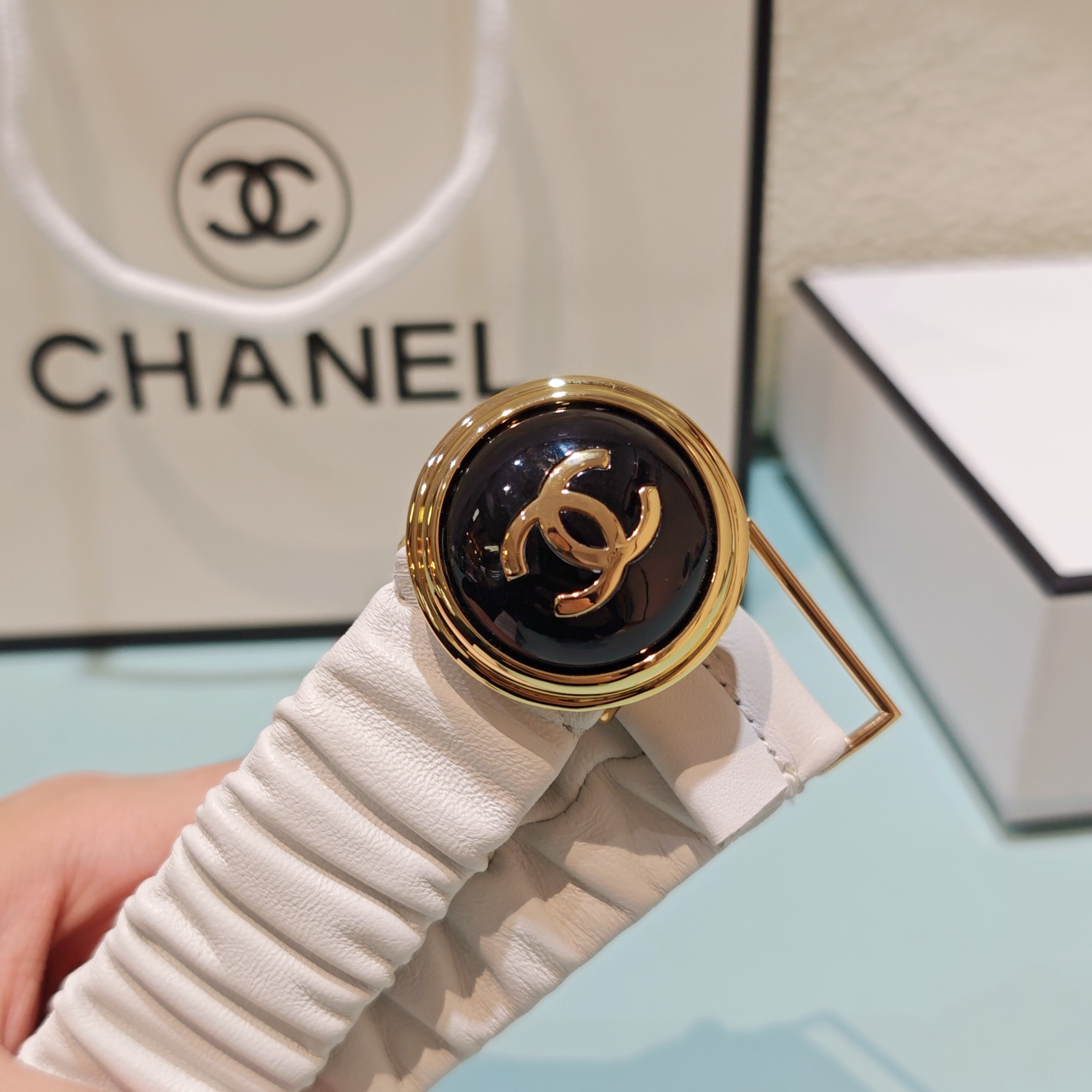 💥💥💥3.0cm香奈儿腰带弹力带，头层羊皮，长度：65.70.75.80.85.90.欧，铜五金珍珠扣 