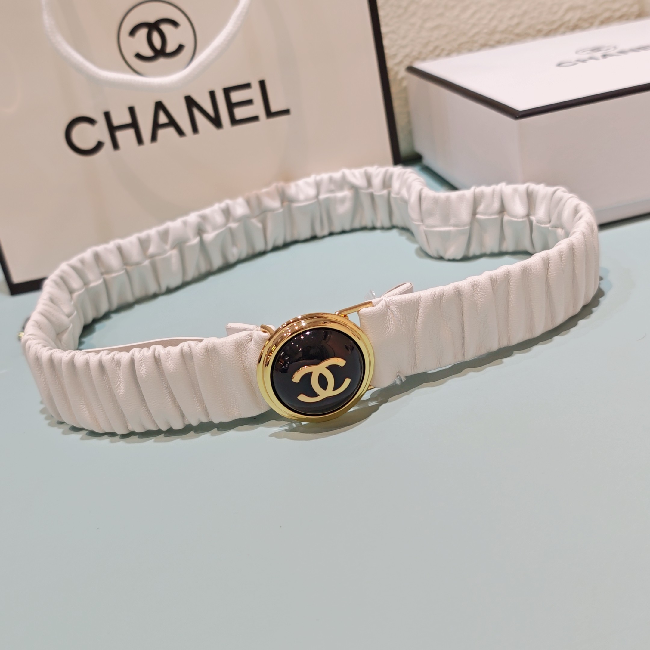 💥💥💥3.0cm香奈儿腰带弹力带，头层羊皮，长度：65.70.75.80.85.90.欧，铜五金珍珠扣 